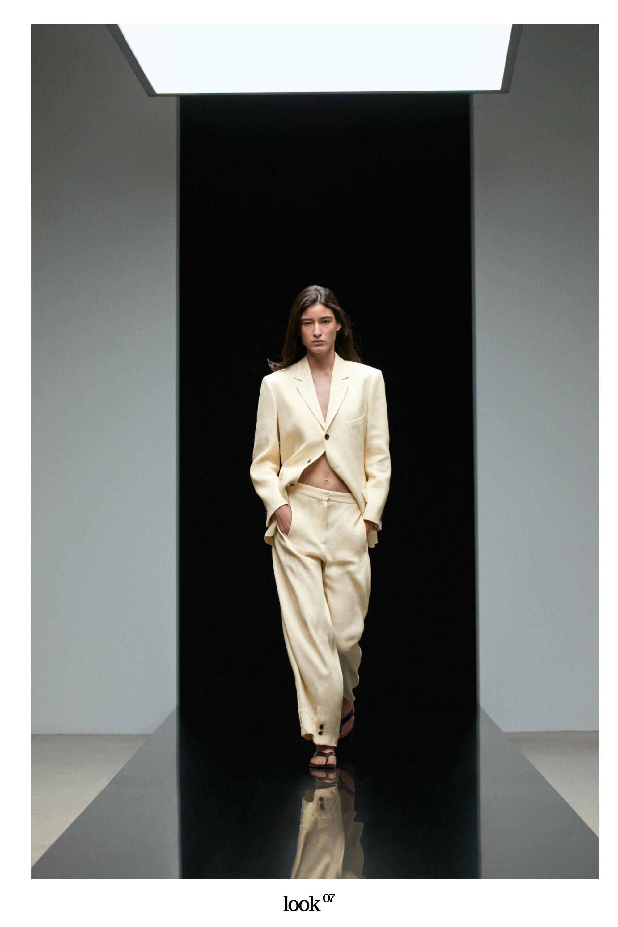 Linen blend suit blazer — CREAM
