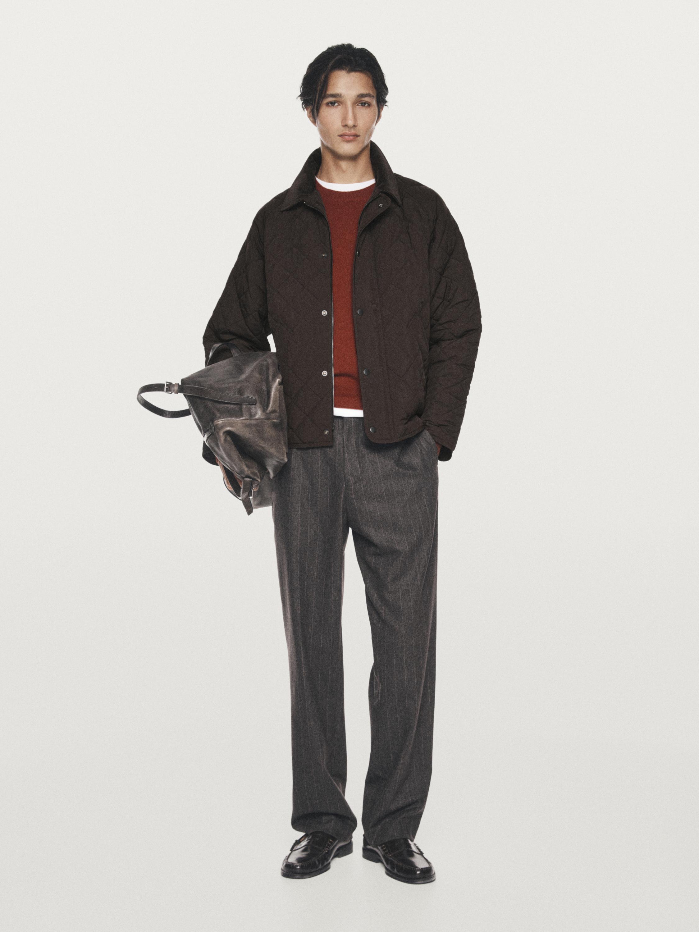 Puffer jacket with nappa collar