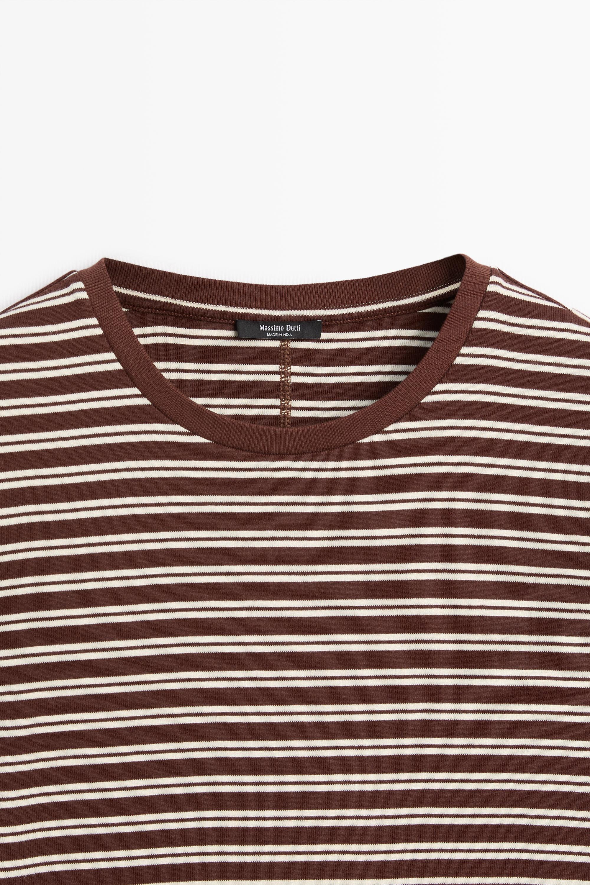 100% cotton striped T-shirt — BROWN