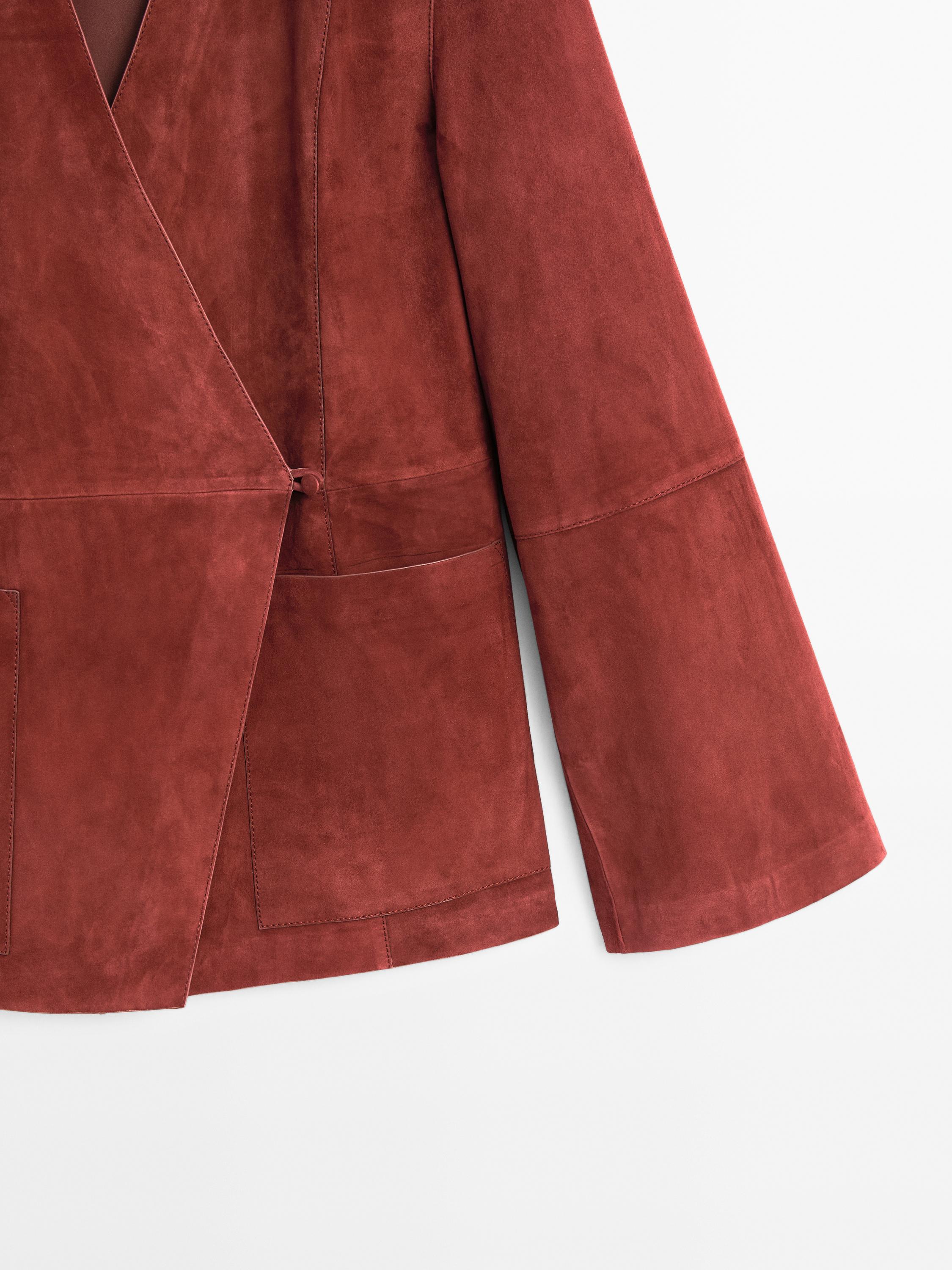 Crossover suede leather kimono