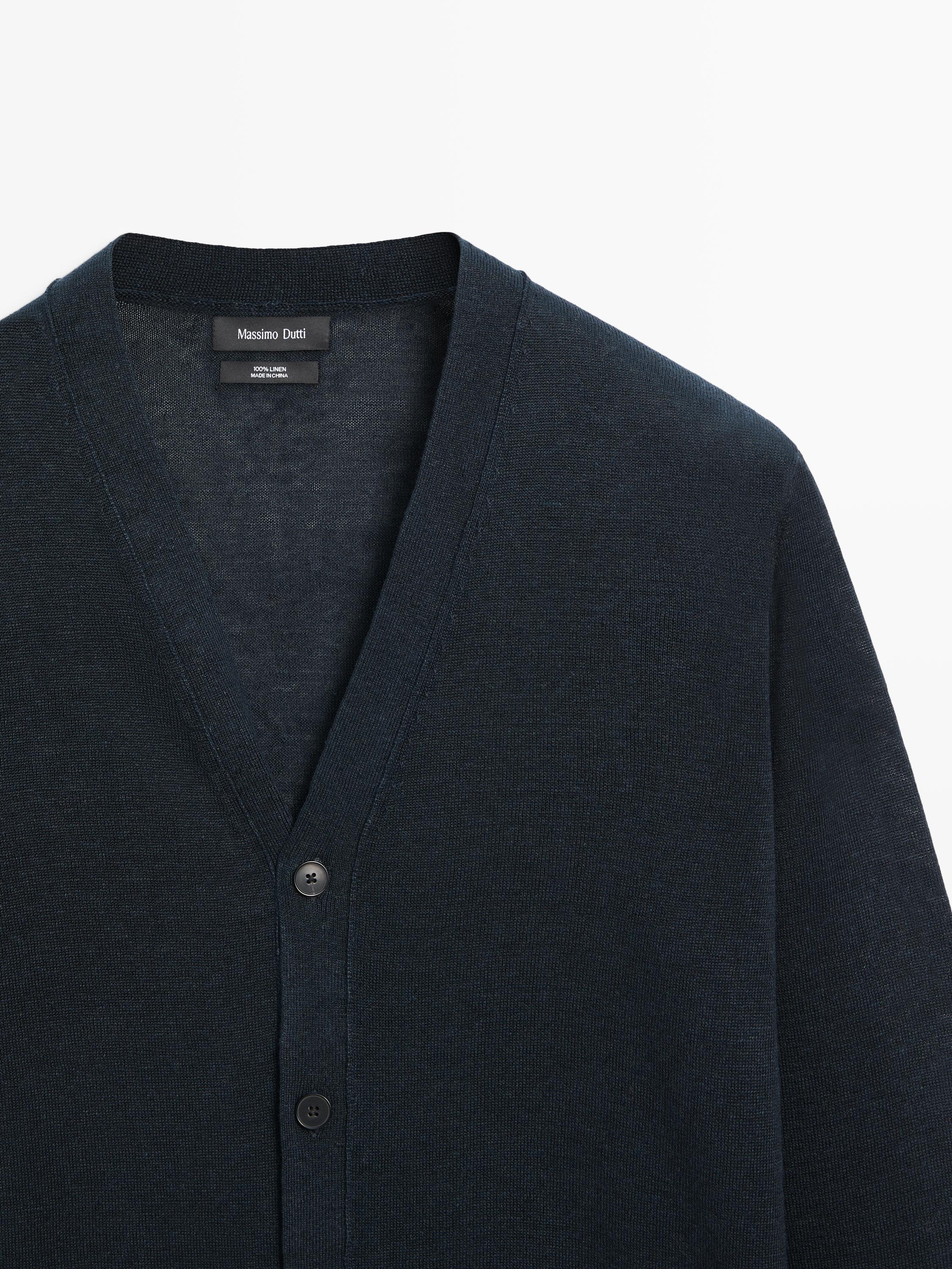 Linen knit cardigan with buttons — NAVY BLUE
