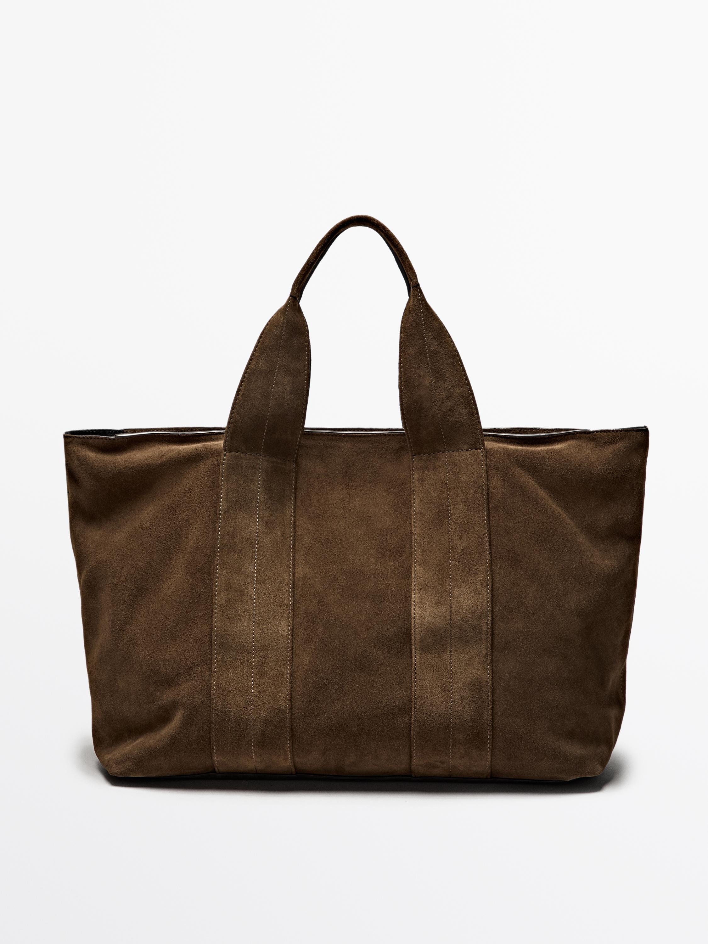 Suede leather tote bag