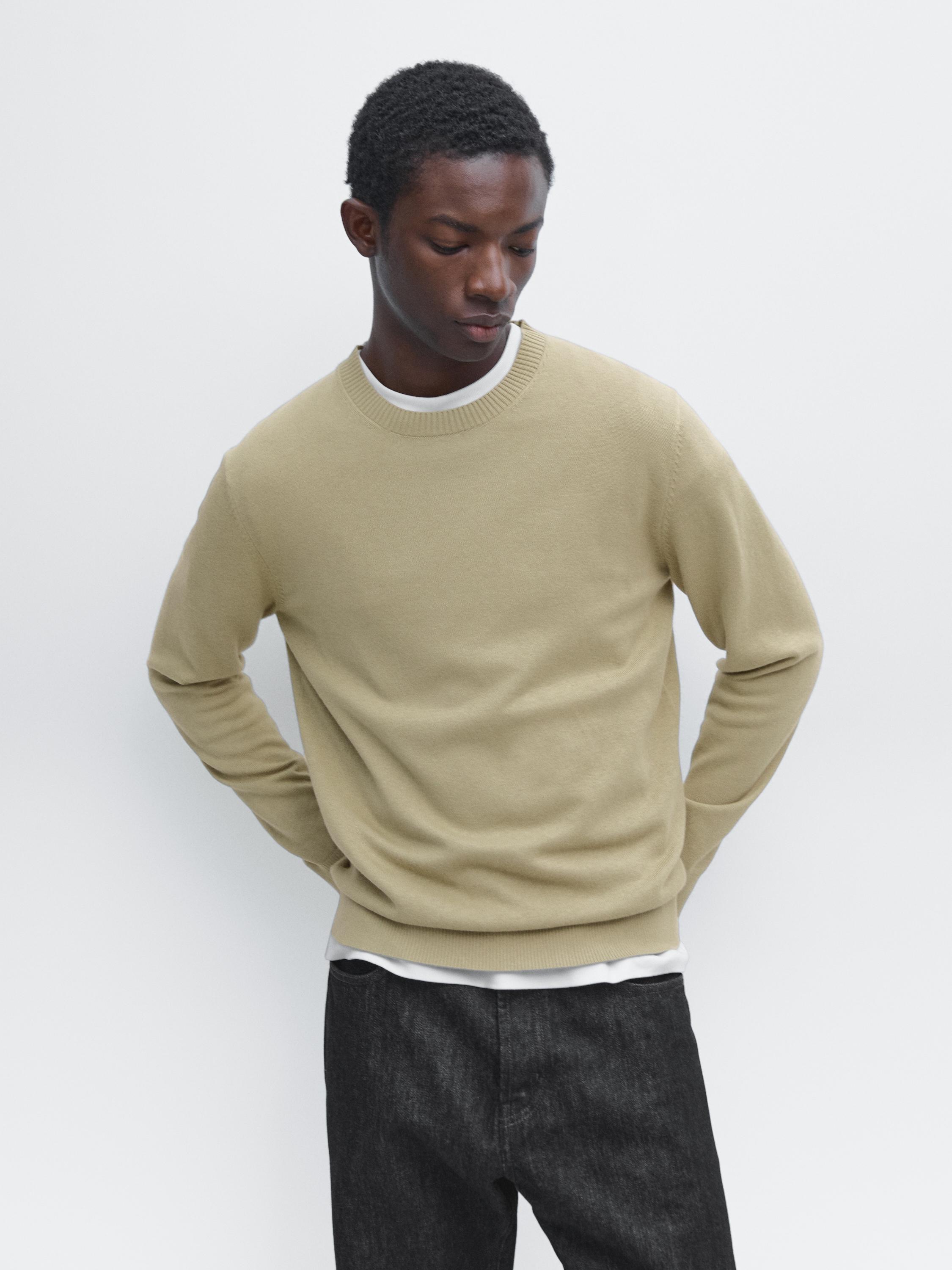 Knit cotton and wool sweater with crew neck