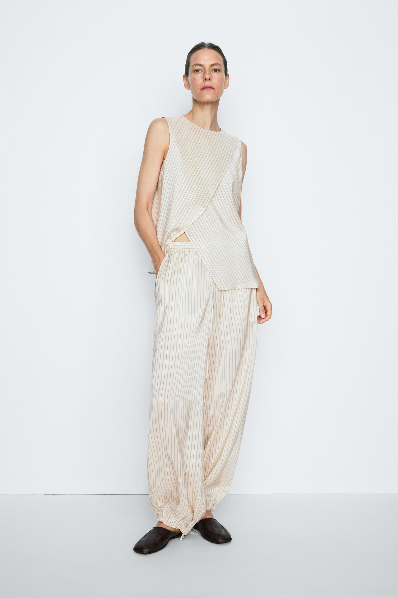 Striped flowing drop crotch pants - STUDIO — CREAM