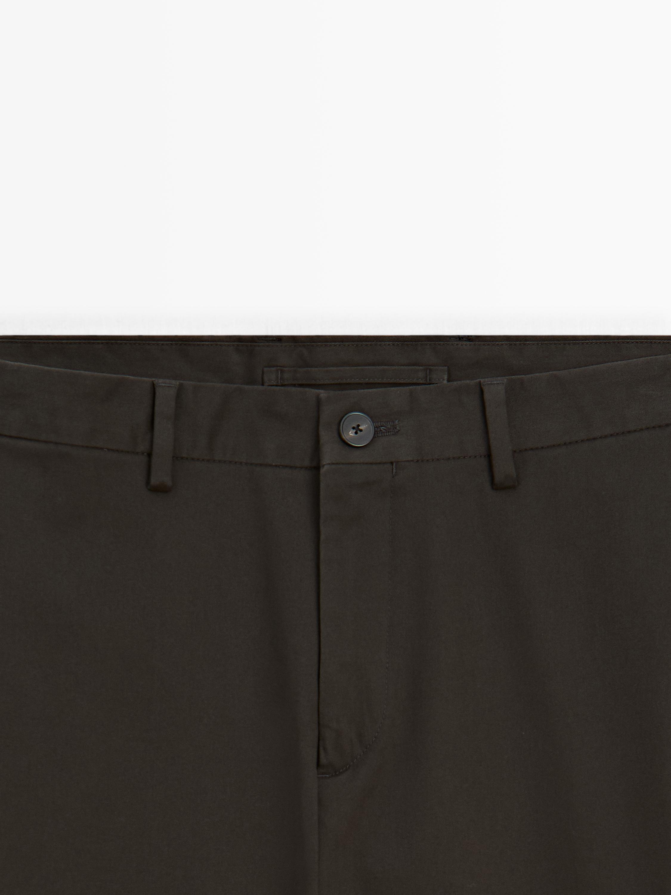 Slim fit cotton trousers — BROWN