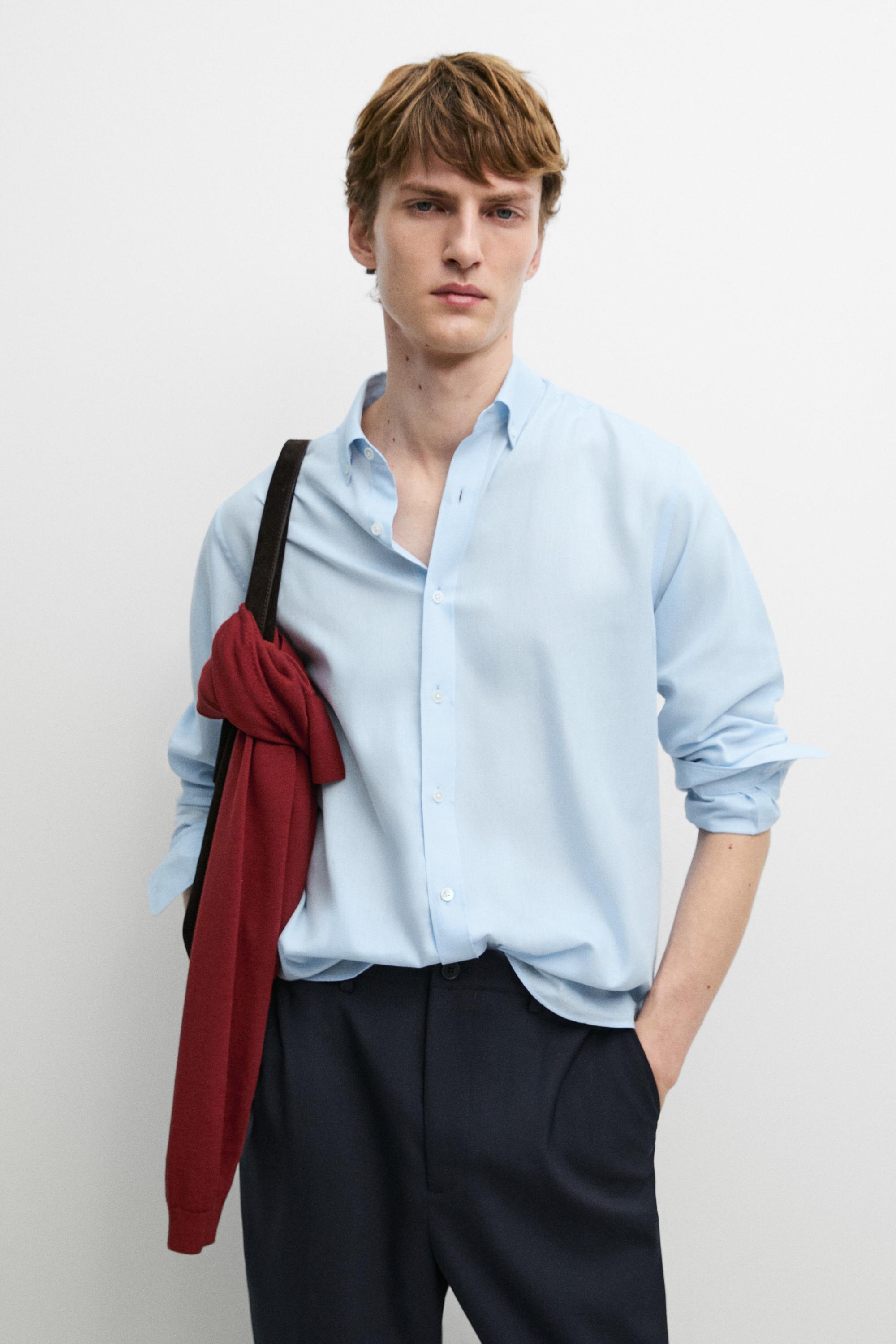100% cotton twill regular fit shirt — Light Blue