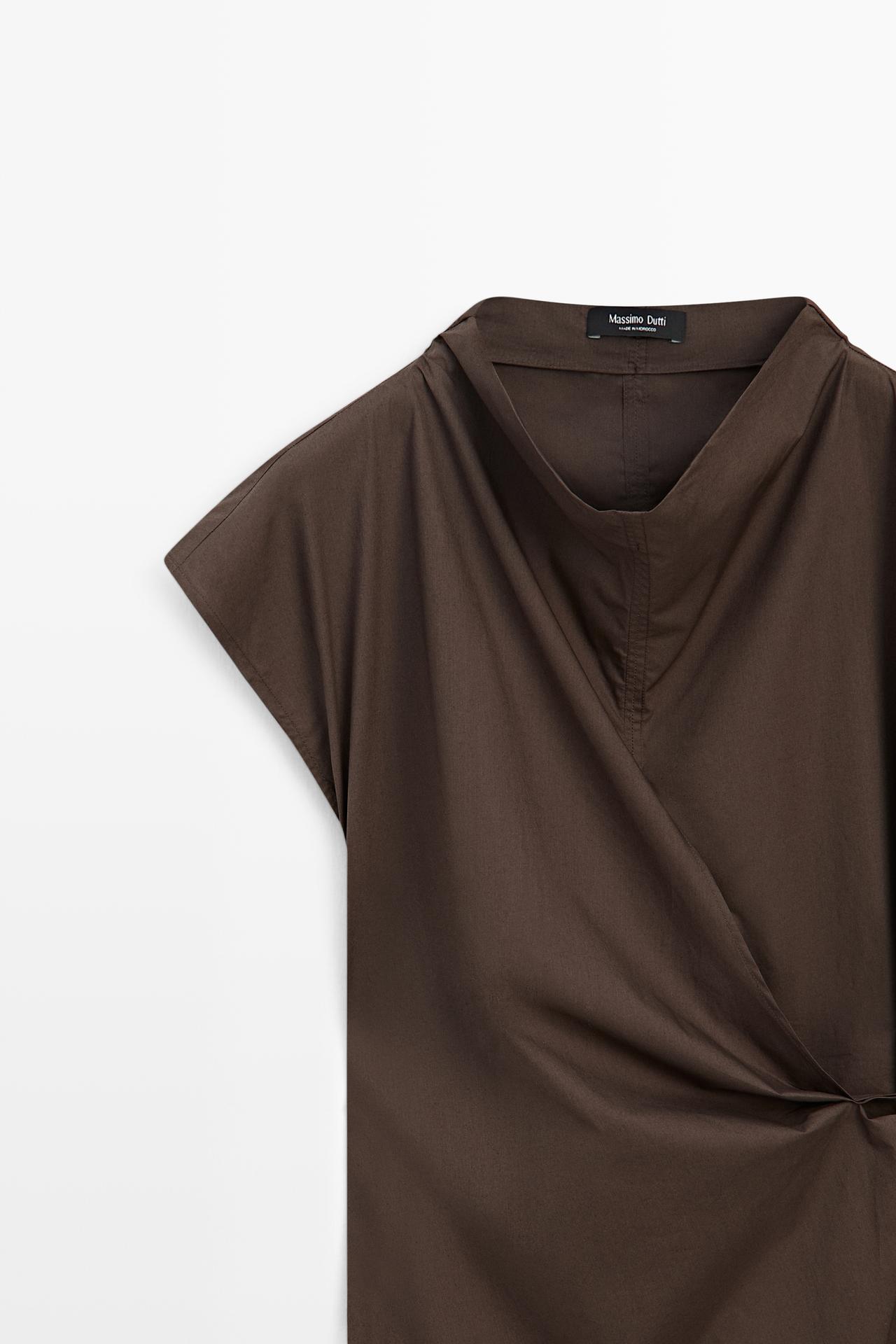 100% cotton draped poplin dress — BROWN