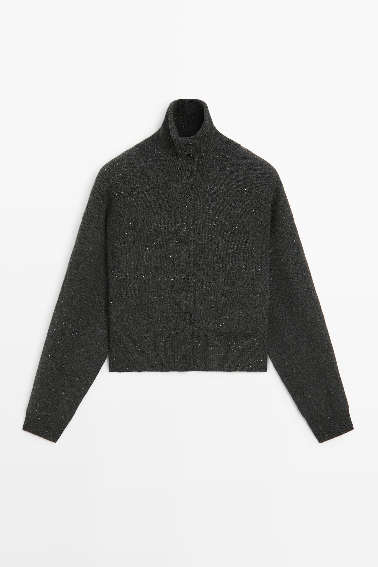 100% wool knit turtleneck cardigan — ANTHRACITE GREY