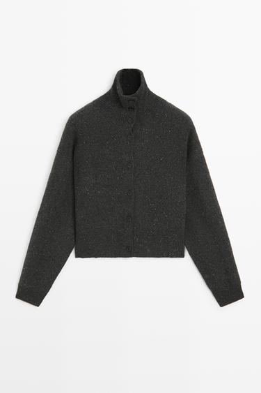100% wool knit turtleneck cardigan — ANTHRACITE GREY 2
