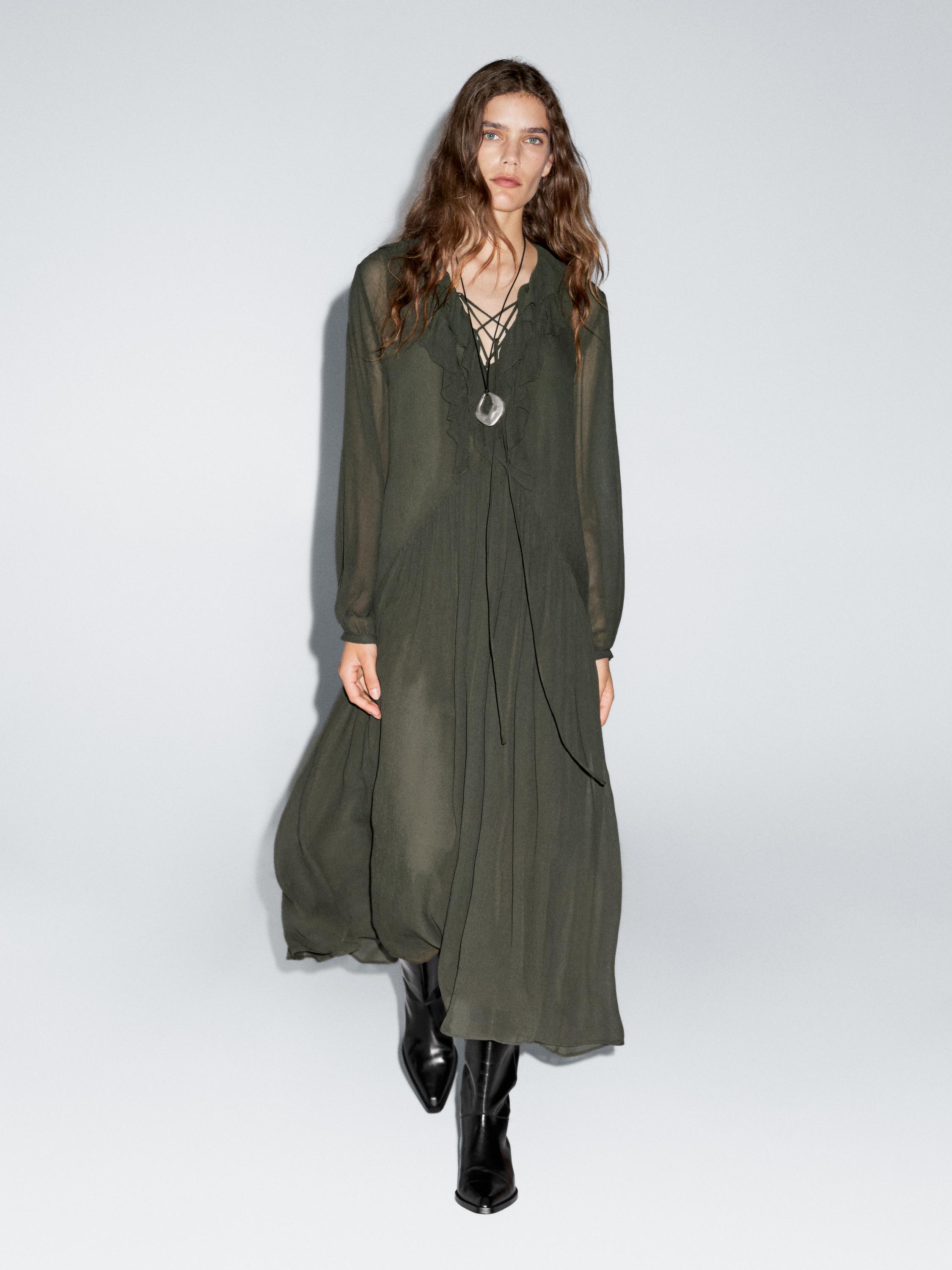 Long flowing dress with ruffle detail