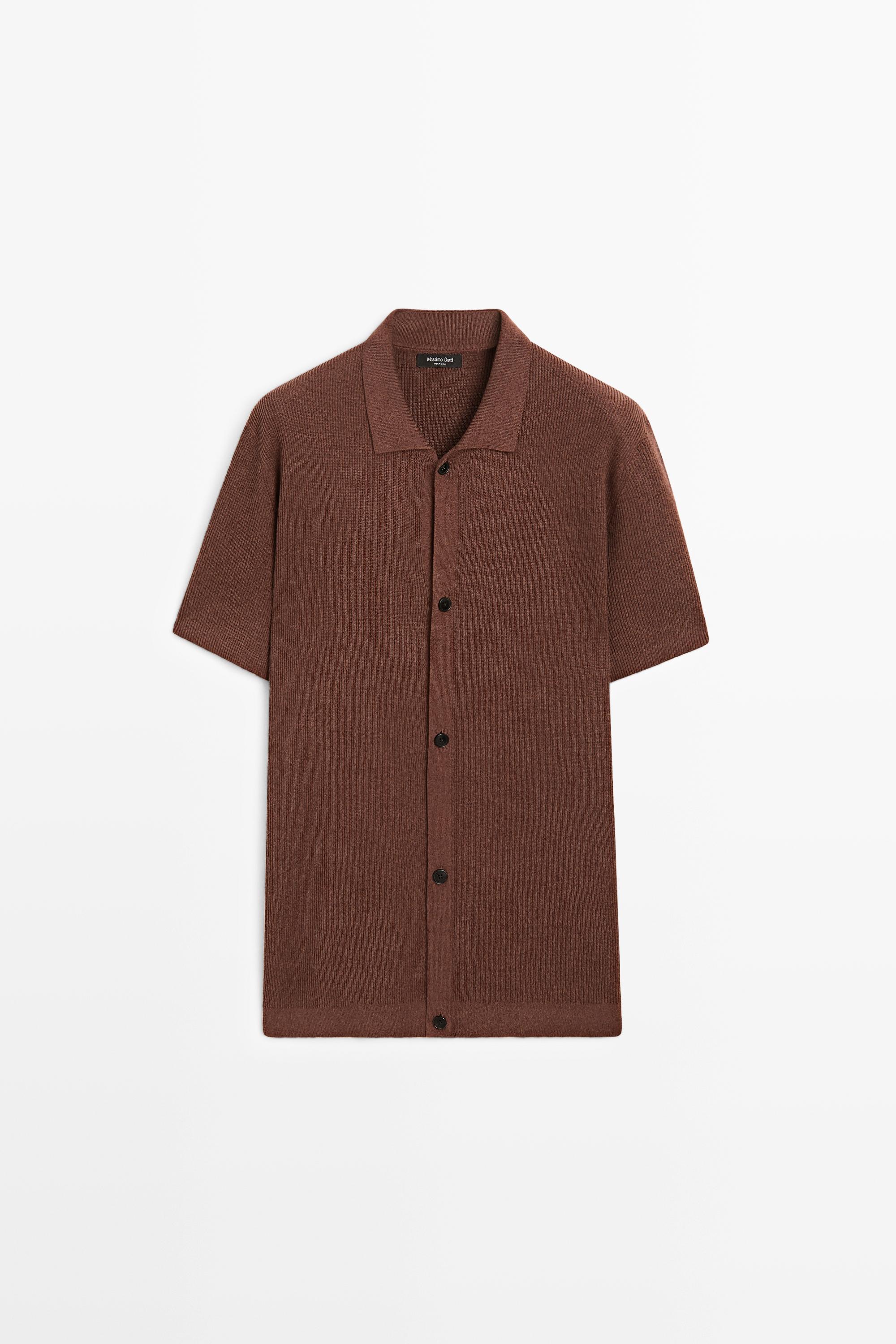 Linen blend knit shirt-collar polo — TERRA COTA
