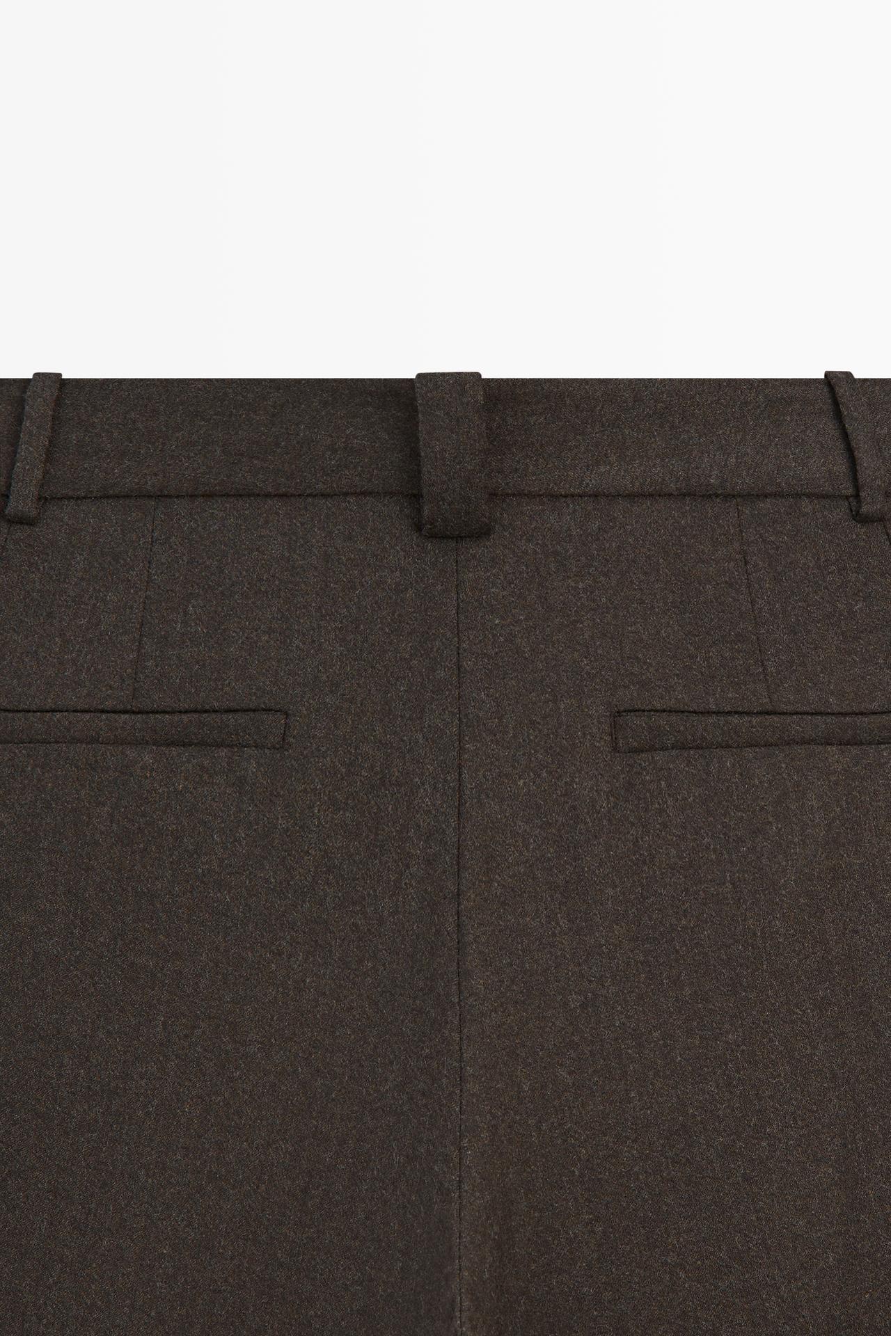 Pleated flannel pants with hem detail — BROWN