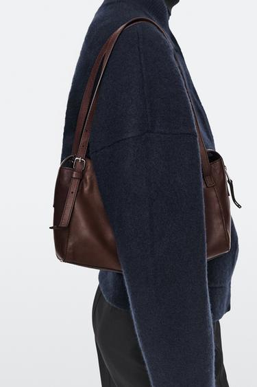 Medium nappa leather satchel bag — BROWN MARL 5