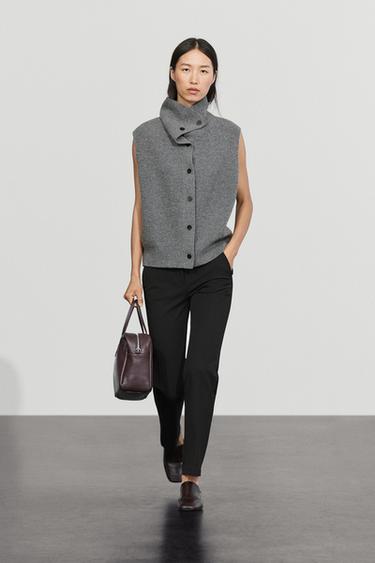 100% wool funnel neck knit vest — DARK GREY 1