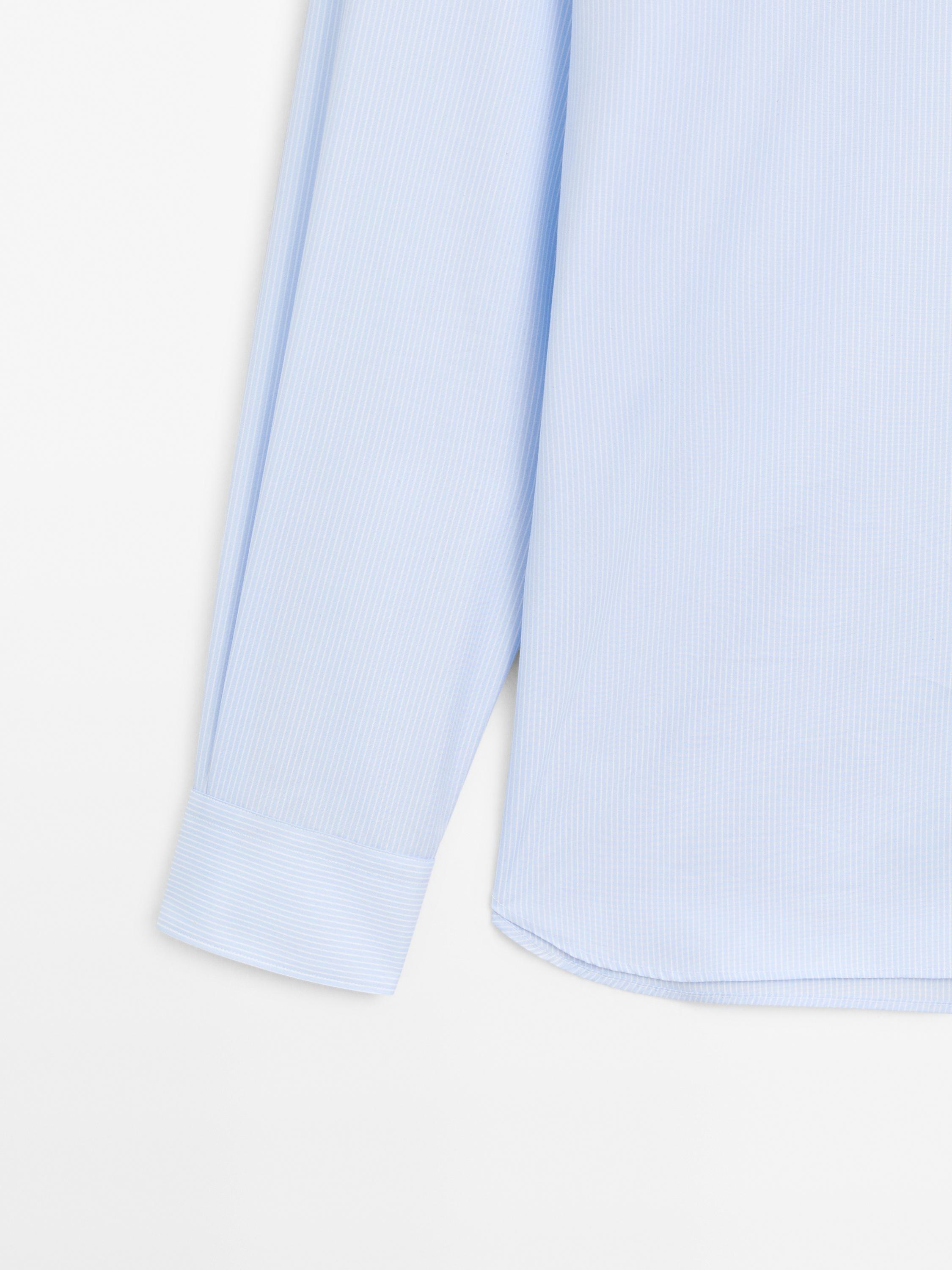 Camisa às riscas slim fit 100% algodão