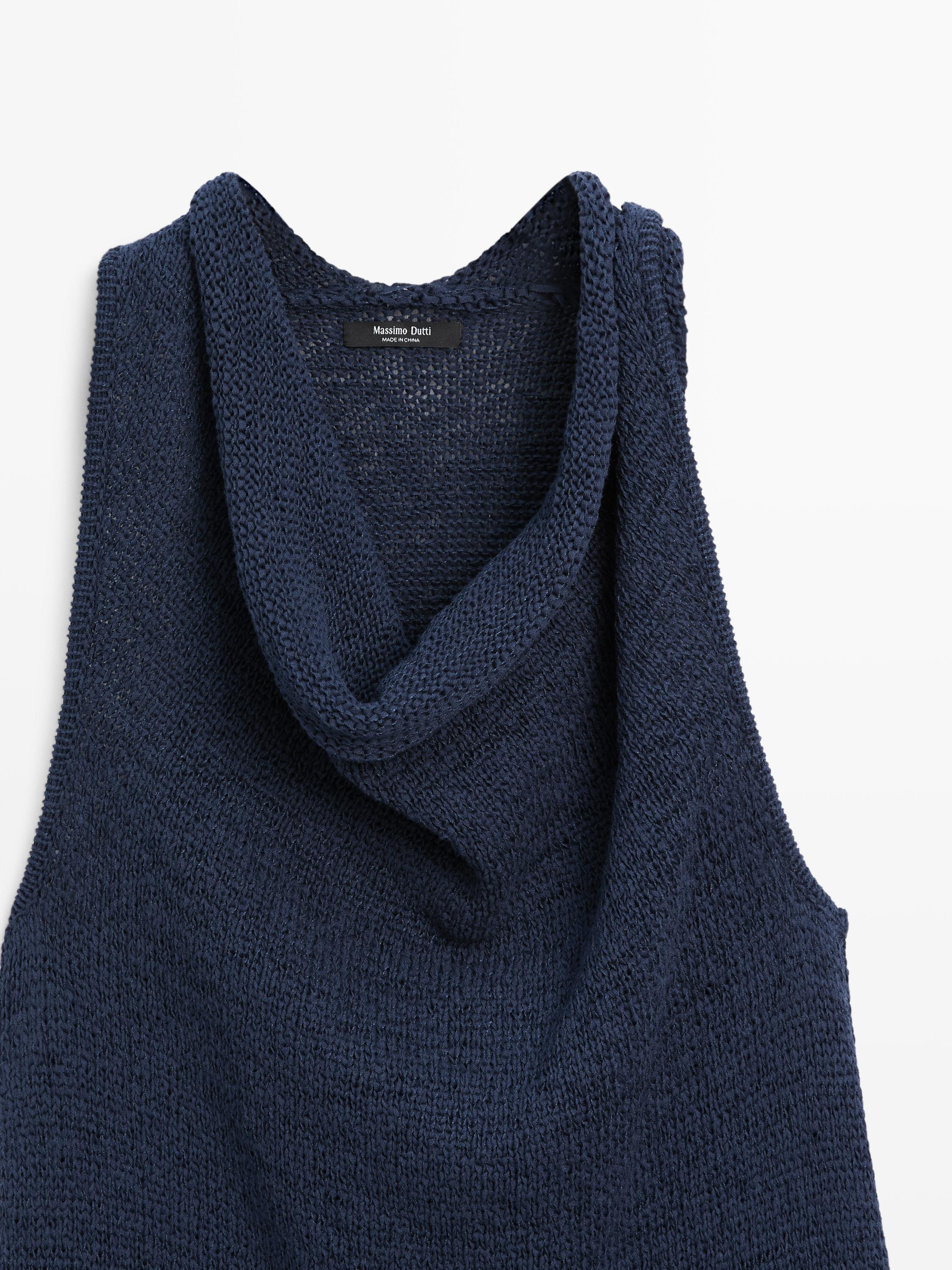 Drape yaka triko midi elbise