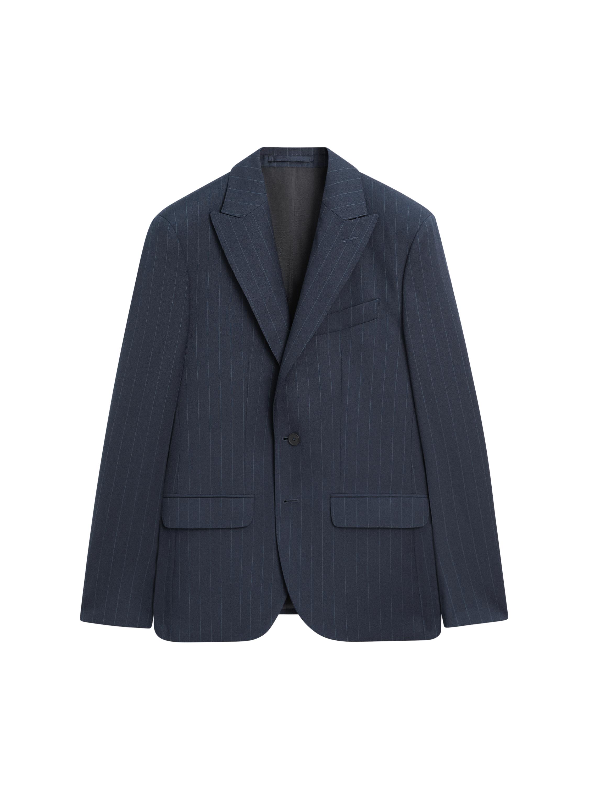 100% wool pinstriped suit blazer — NAVY BLUE