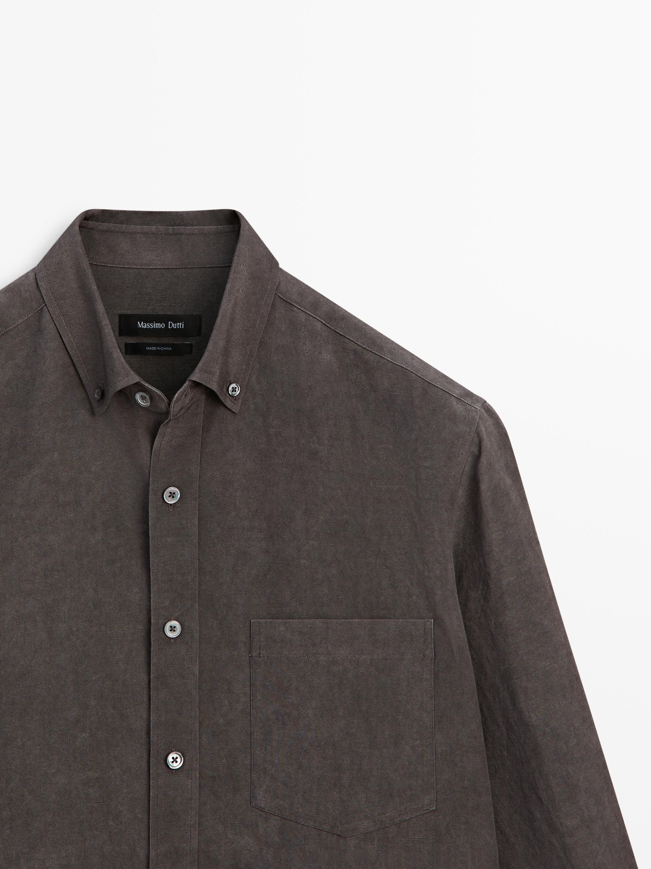 Flowing regular fit shirt with pocket — AUBERGINE