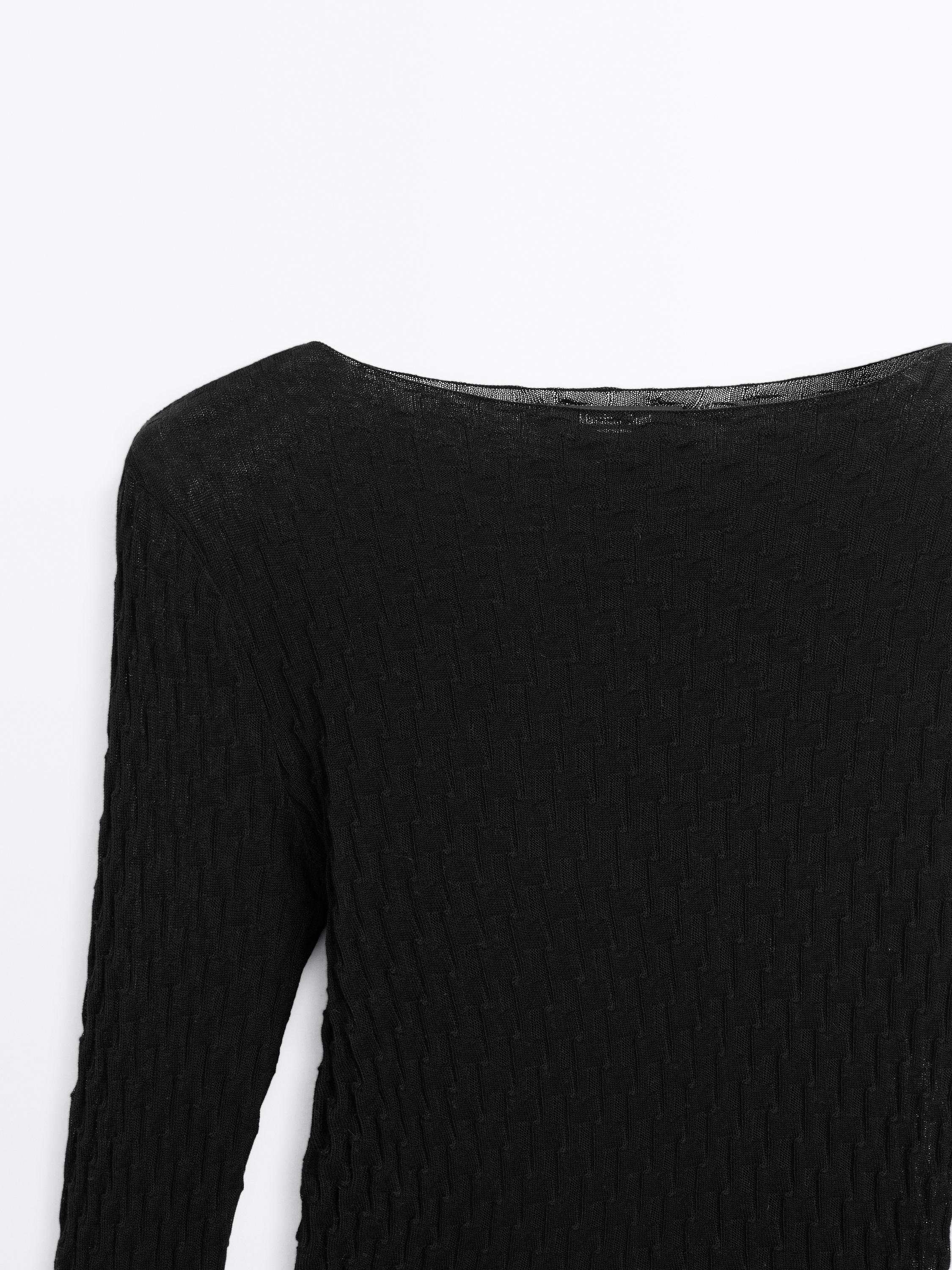 Top manches longues texturé 100 % coton
