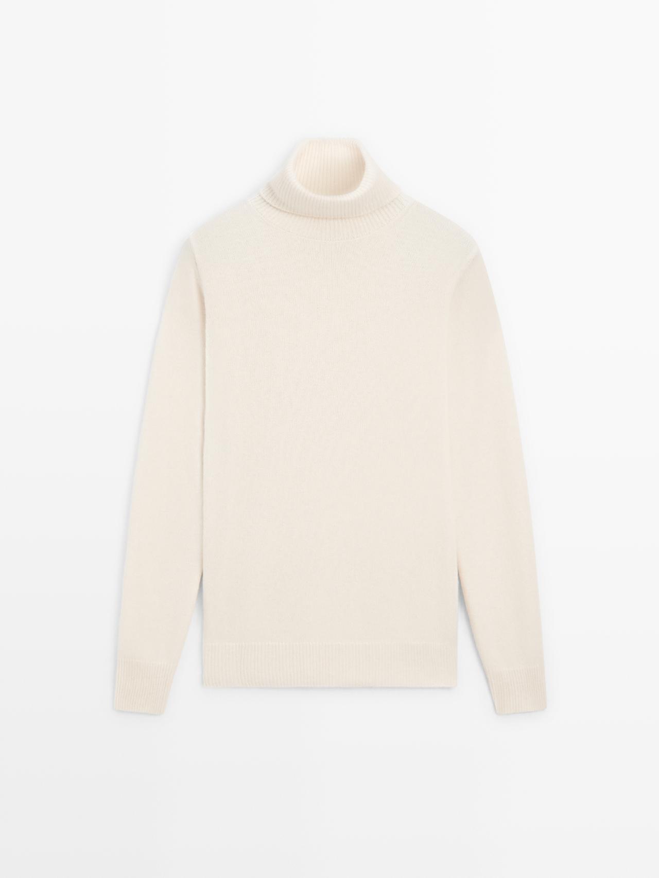 Wool blend turtleneck knit sweater — CREAM