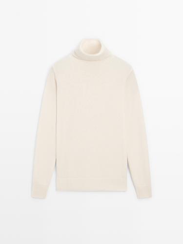 Wool blend turtleneck knit sweater — CREAM 2