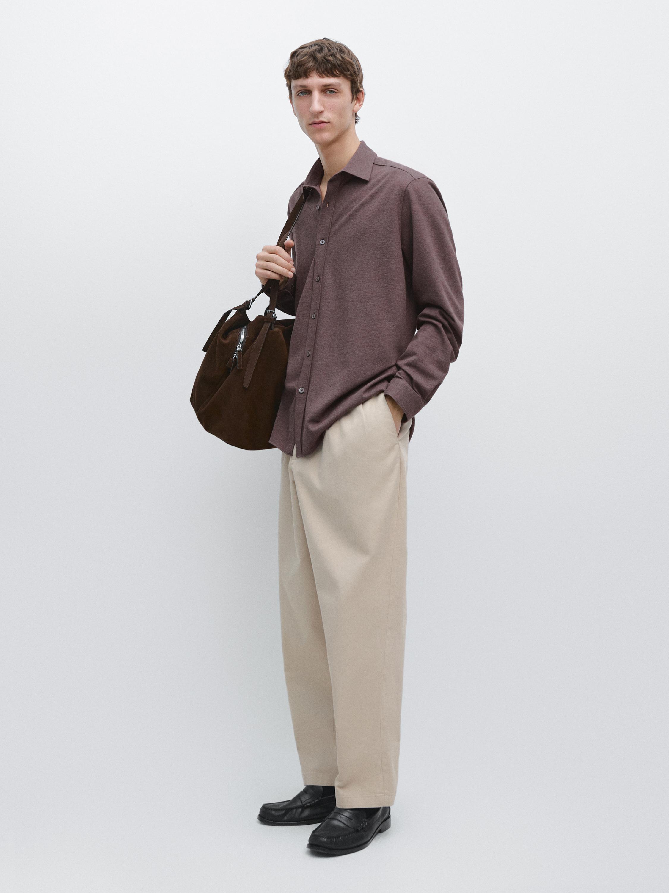 Regular fit melange shirt — BROWN