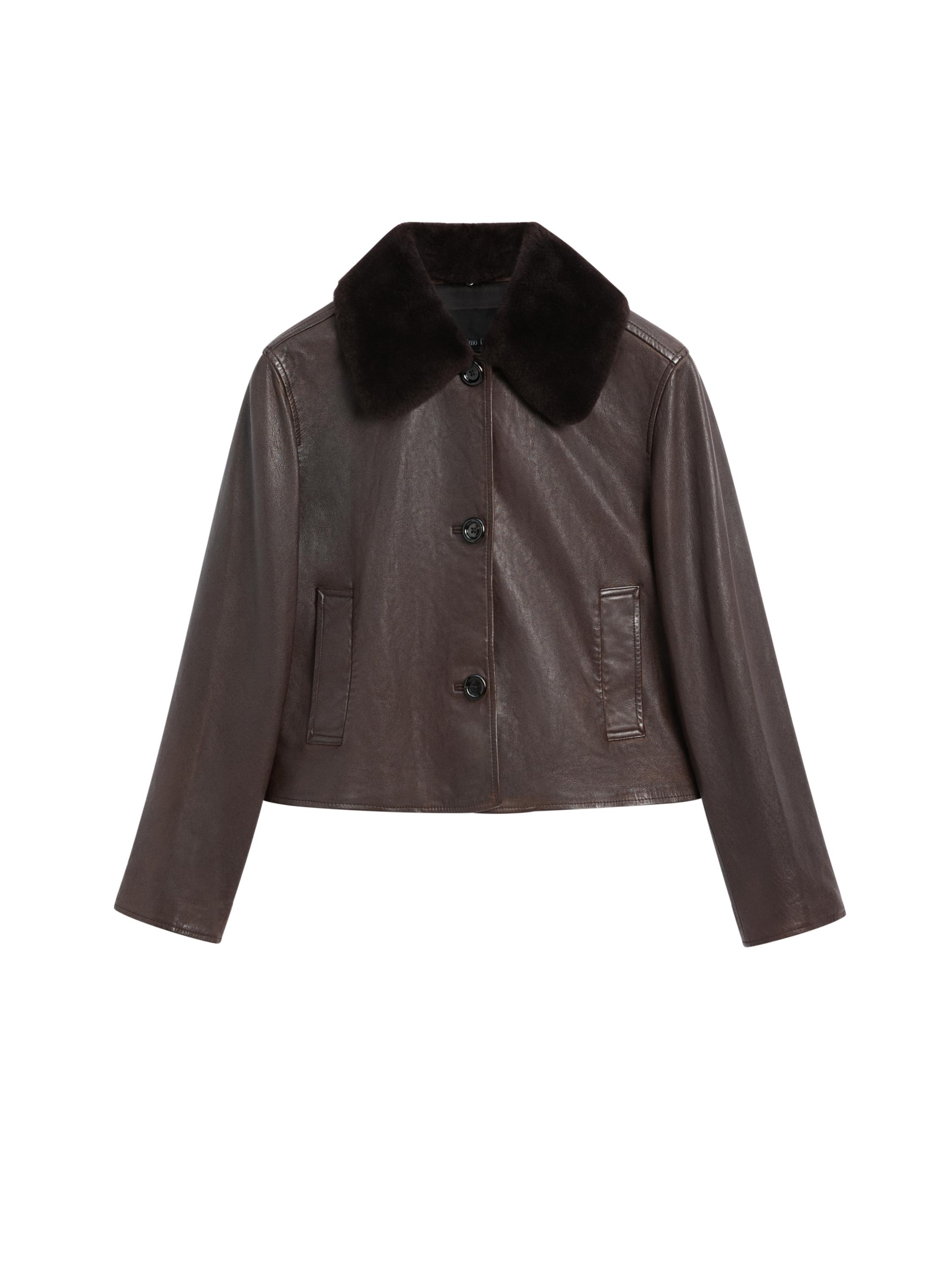 Nappa leather jacket with lambskin collar · Brown · Bomberâ Jacket