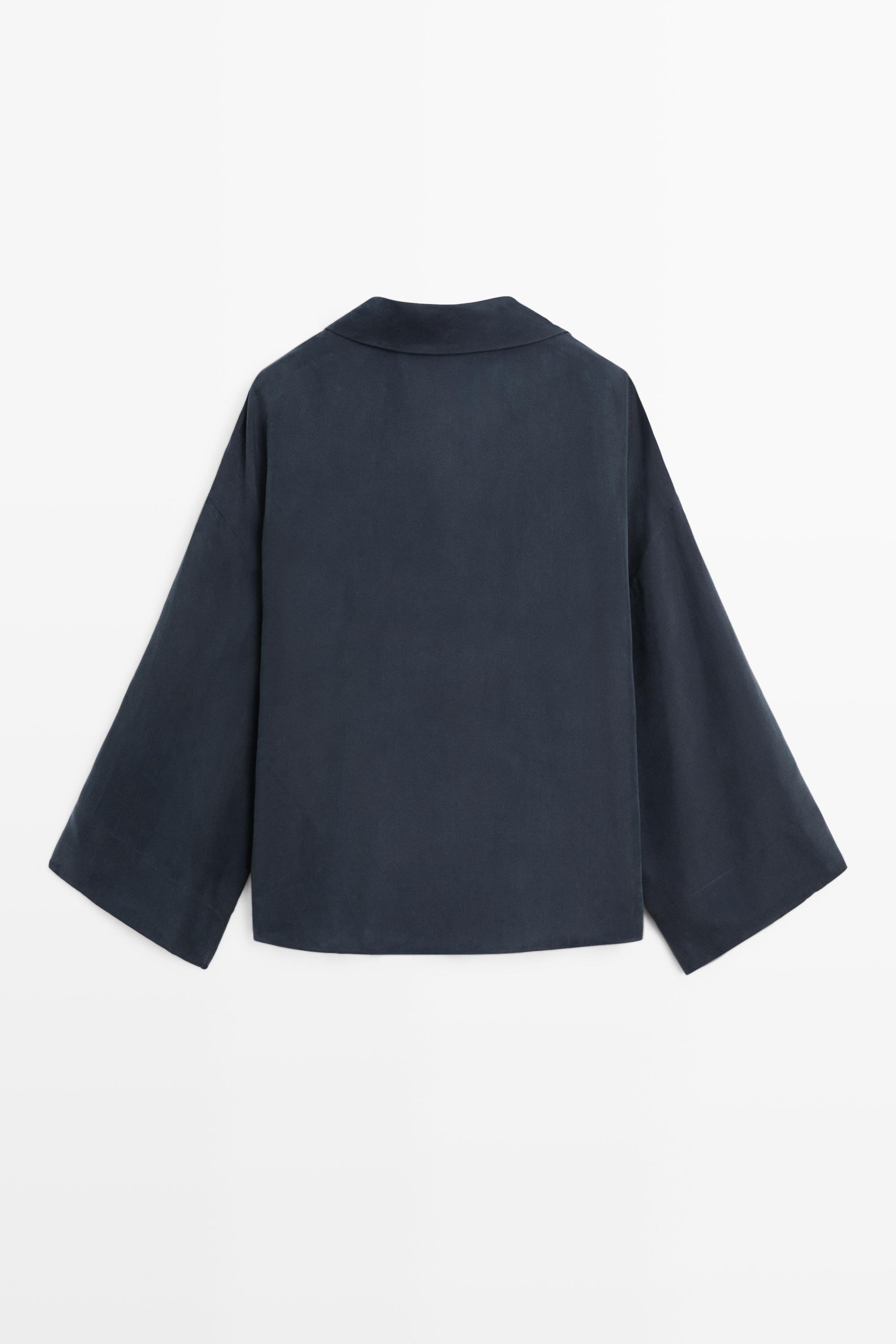Flowing gathered wrap blouse — NAVY BLUE