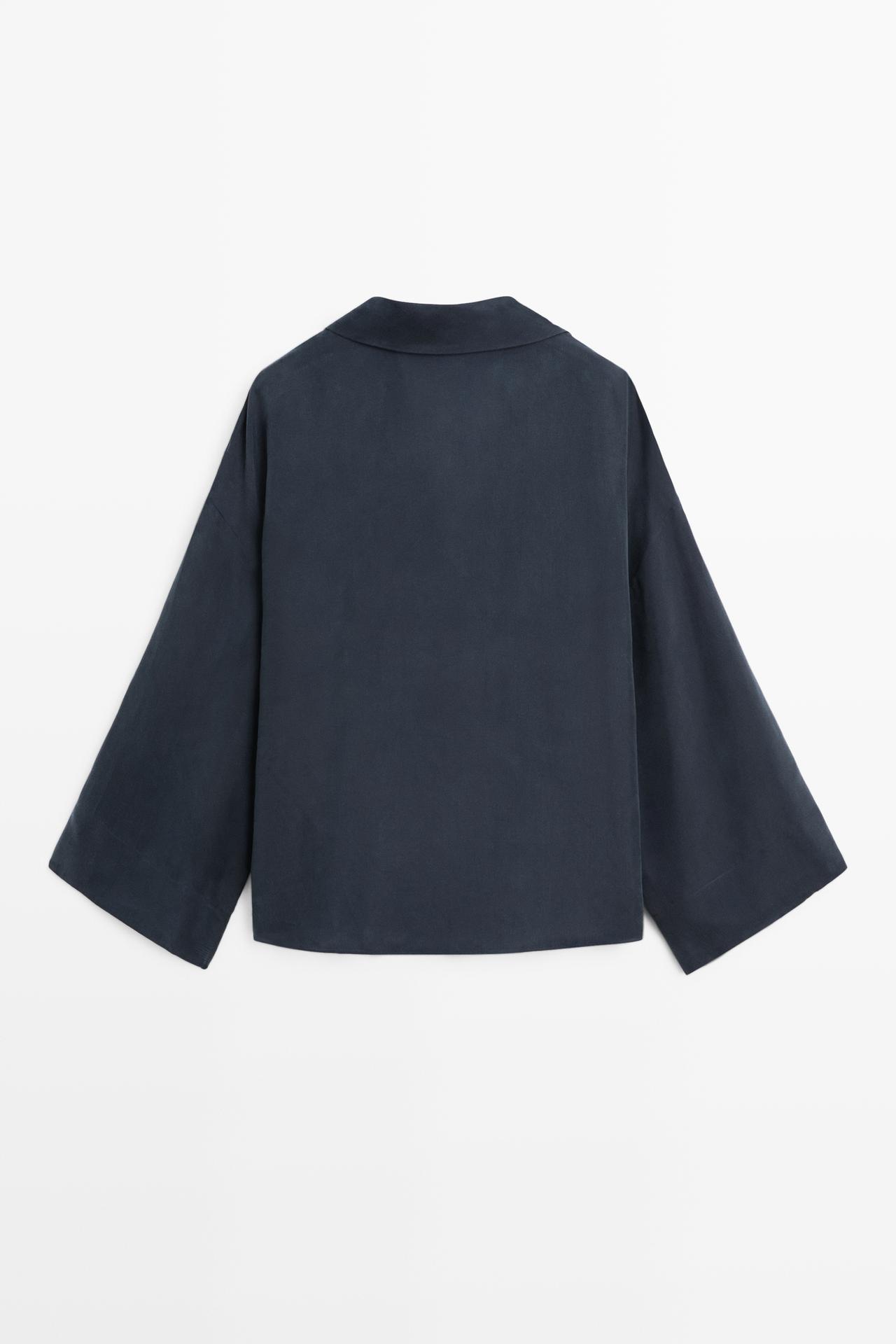 Flowing gathered wrap blouse — NAVY BLUE