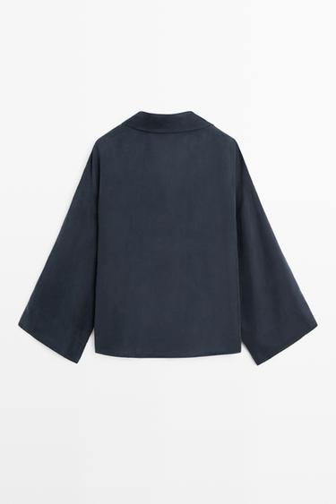 Flowing gathered wrap blouse — NAVY BLUE 6