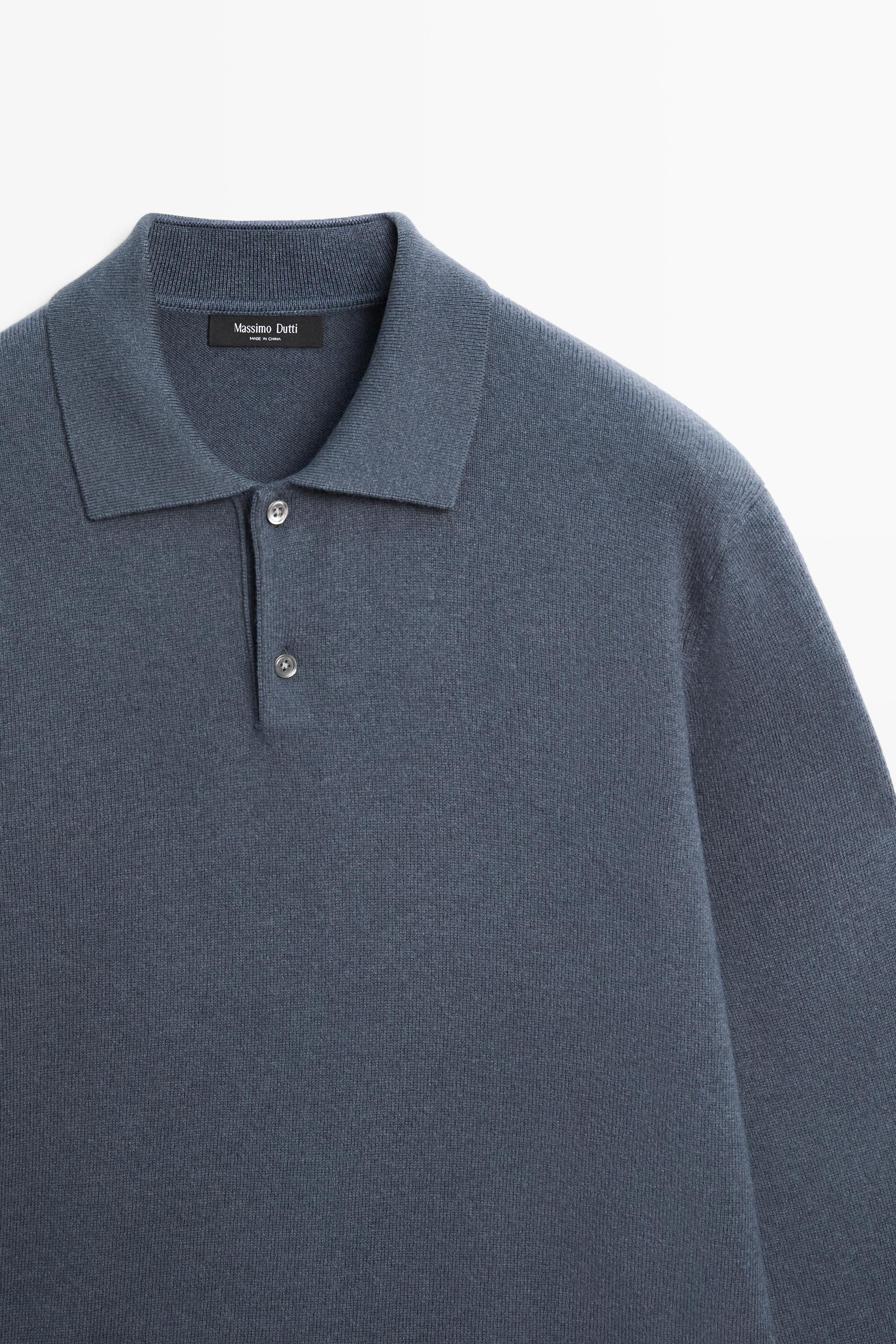 Wool blend knit polo sweater — DARK BLUE