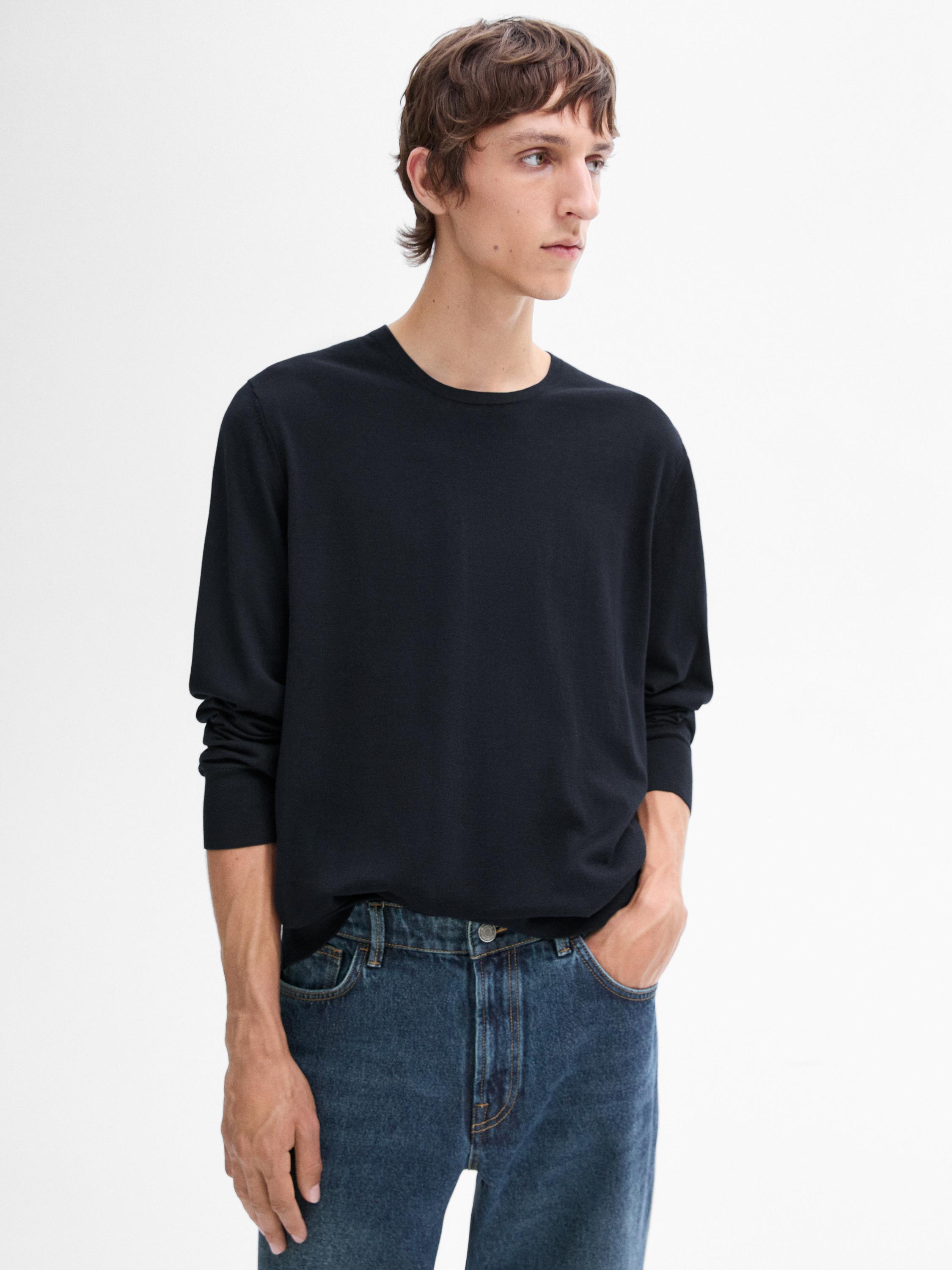 Long sleeve cotton knit sweater