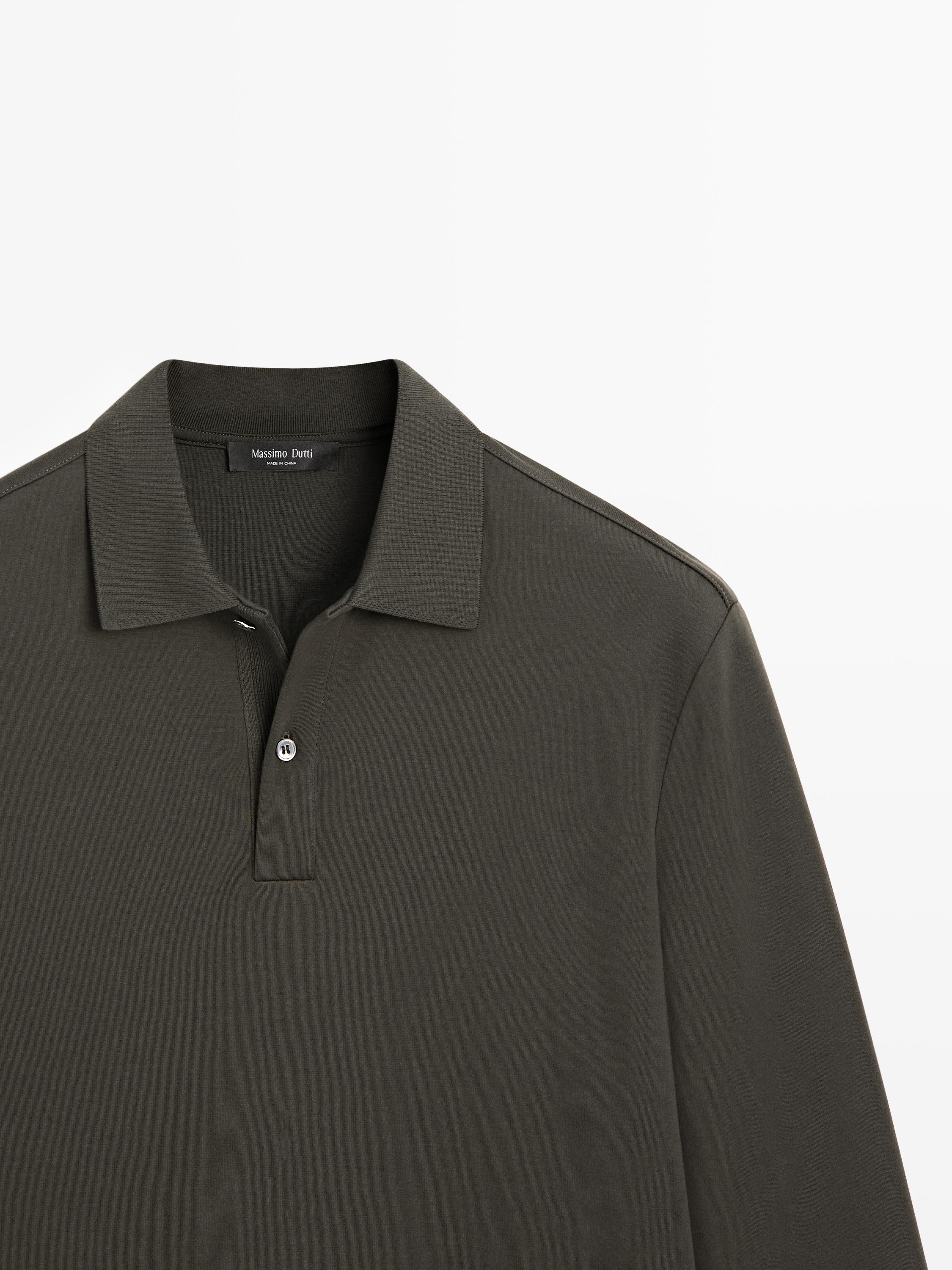 Long sleeve polo shirt with ribbed detail — CHARCOAL GREY