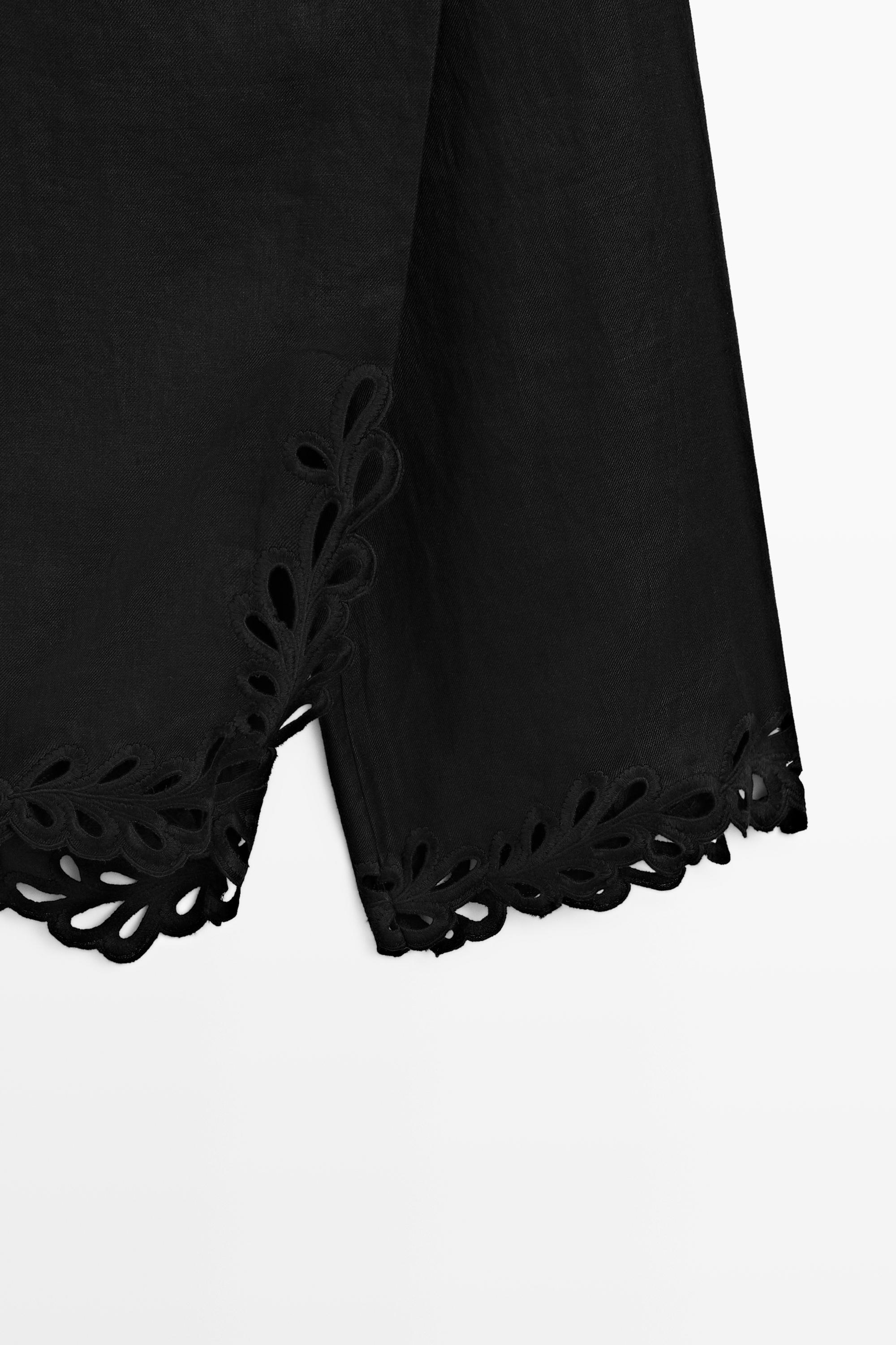 100% linen embroidered skort — BLACK
