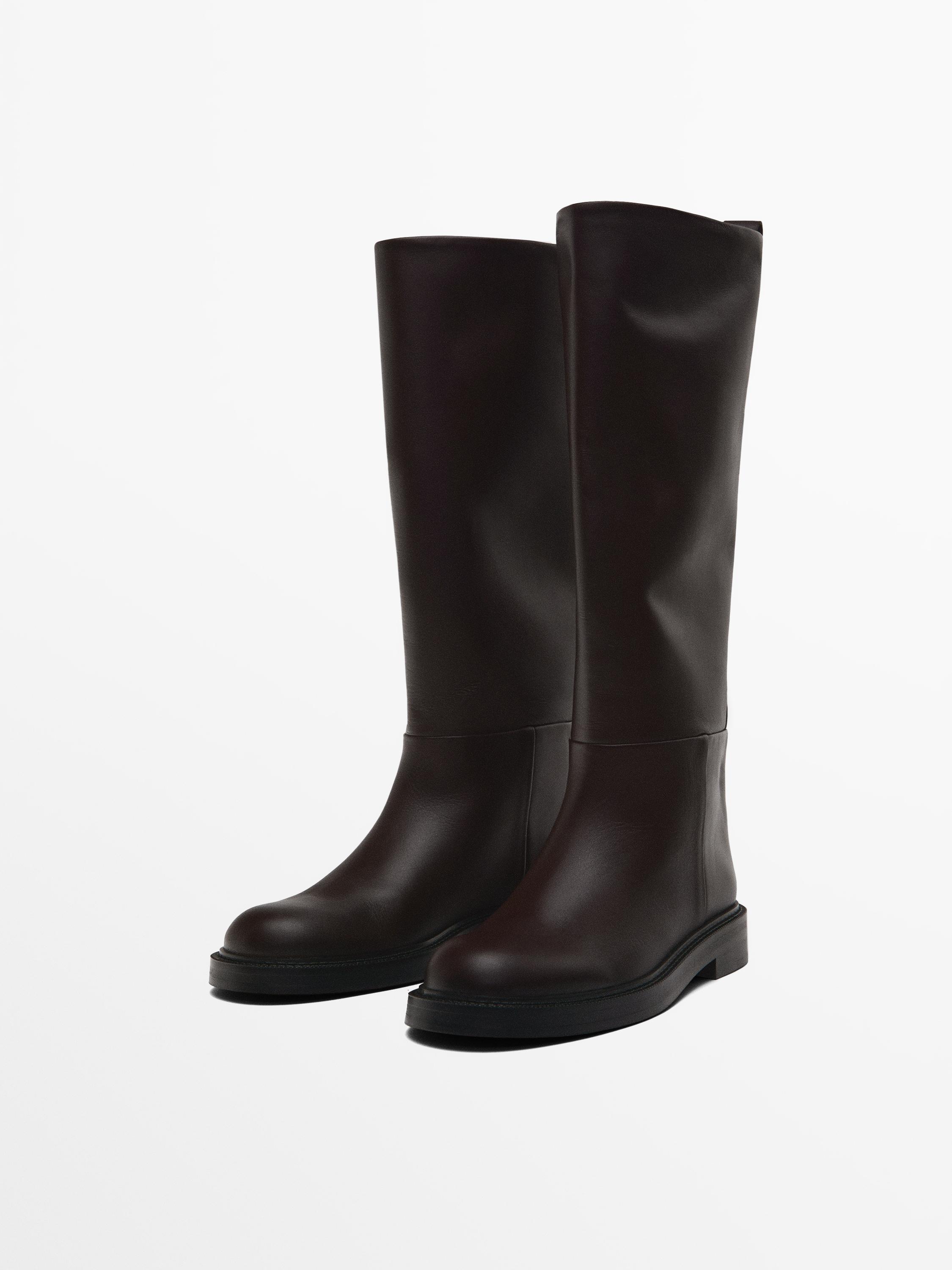 Flat leather boots Brown Boots And Ankle Boots Massimo Dutti