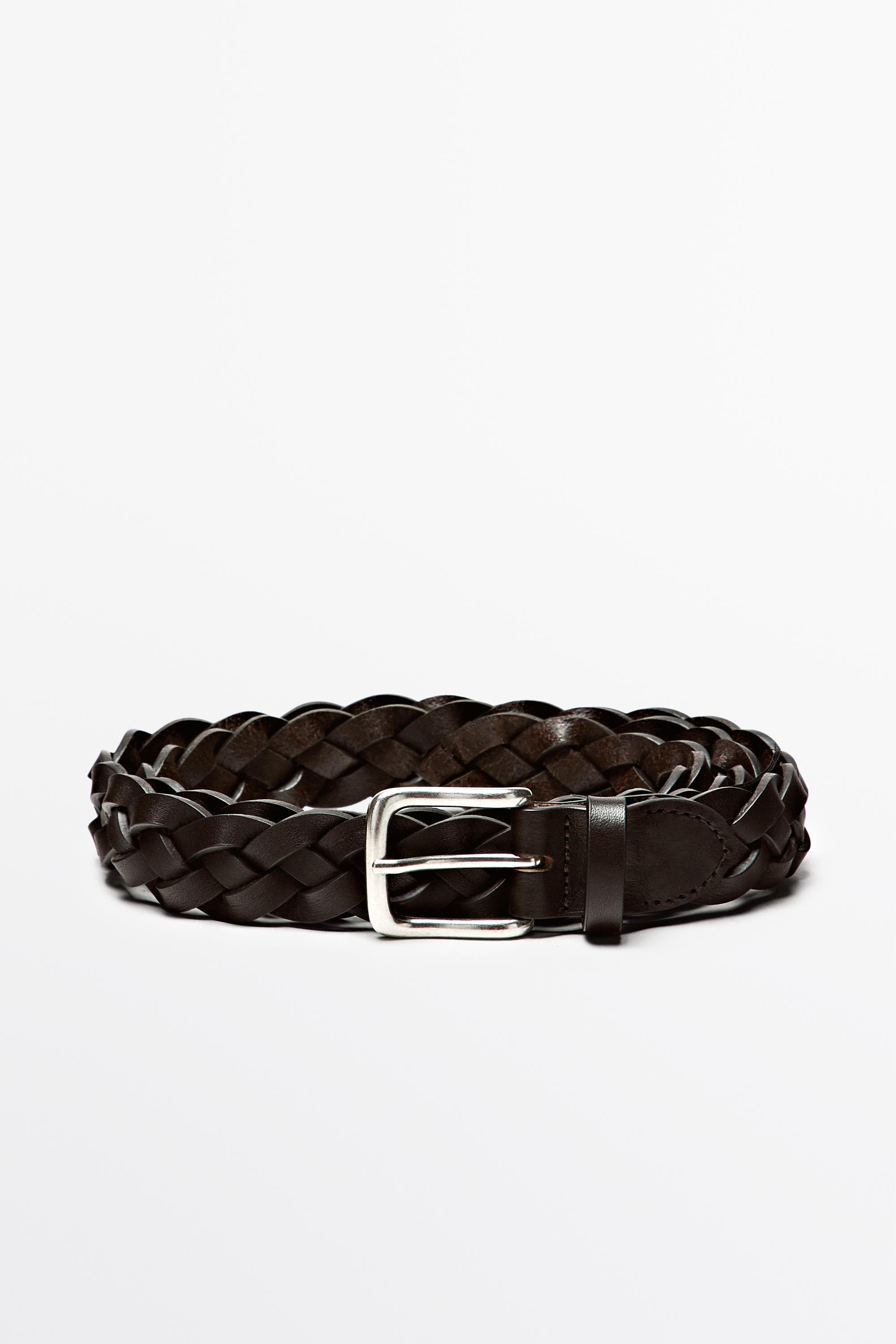 Braided nappa leather belt — BROWN