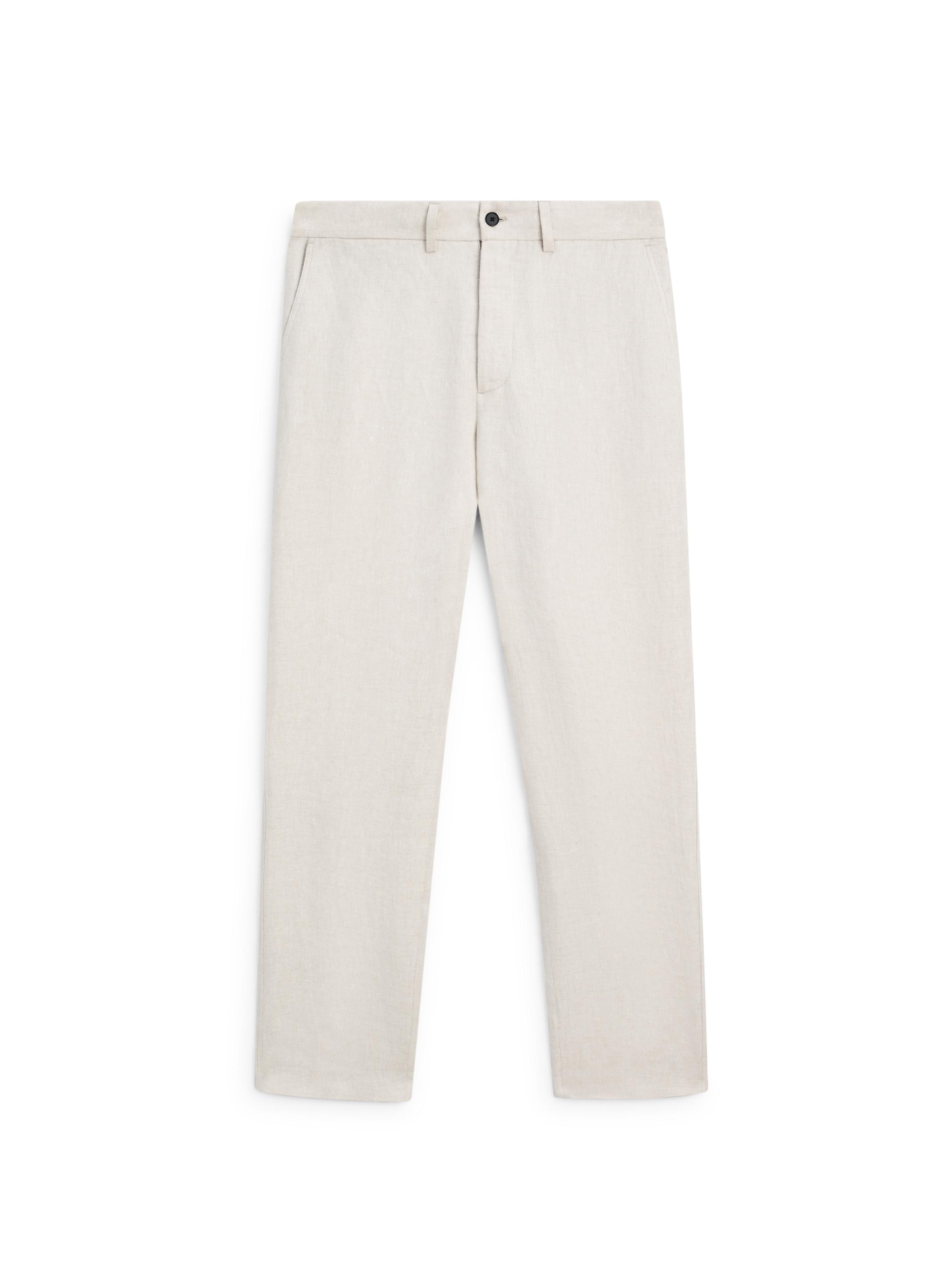Lightweight linen trousers with herringbone detail — BEIGE