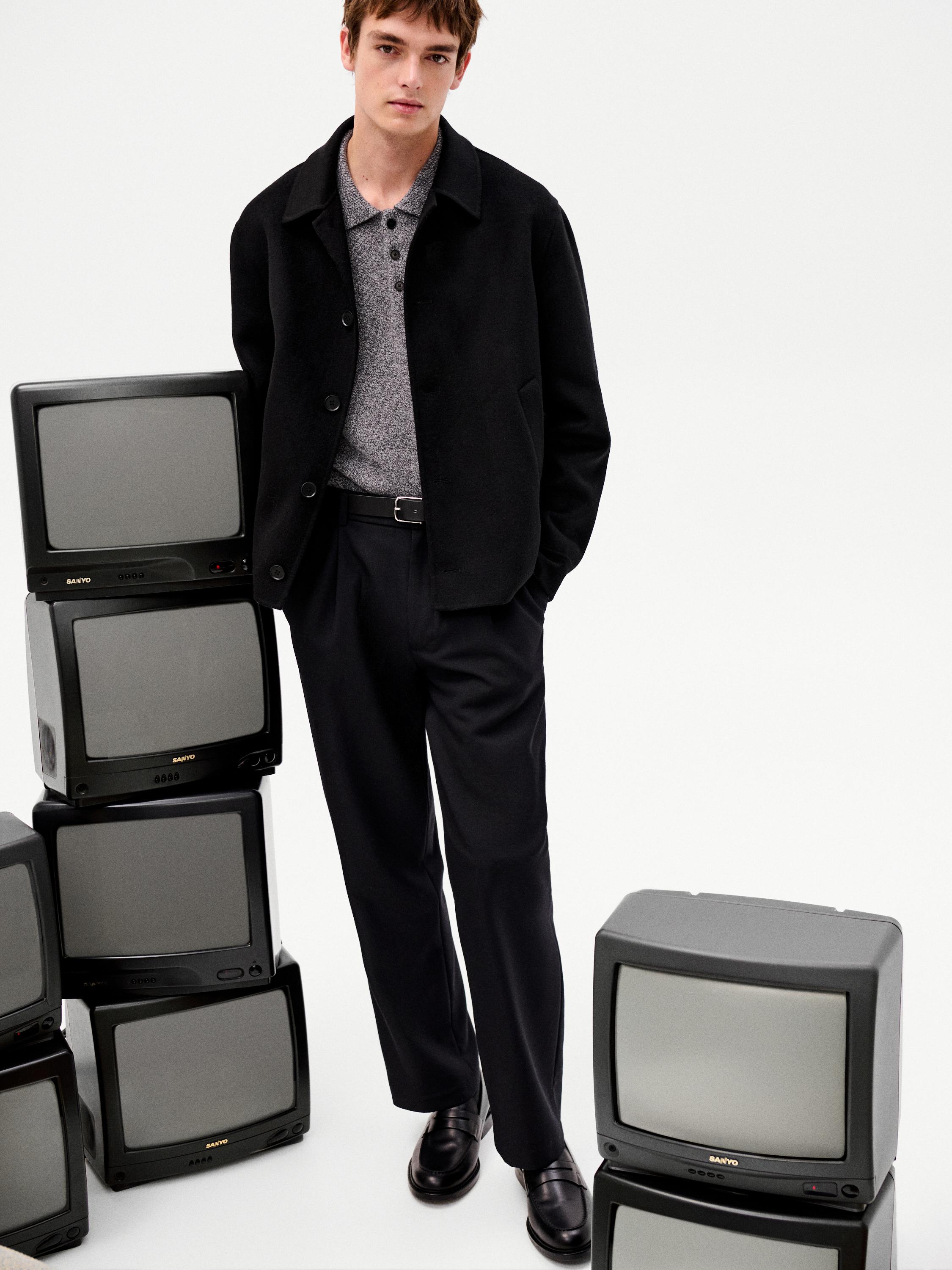 Short wool blend overshirt — BLACK
