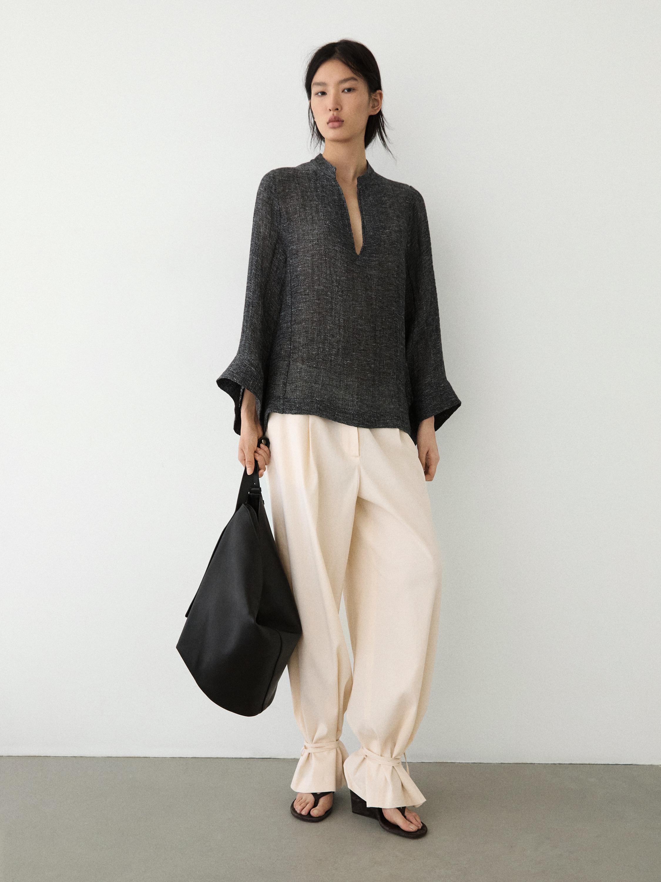 Melange linen blouse — GREY