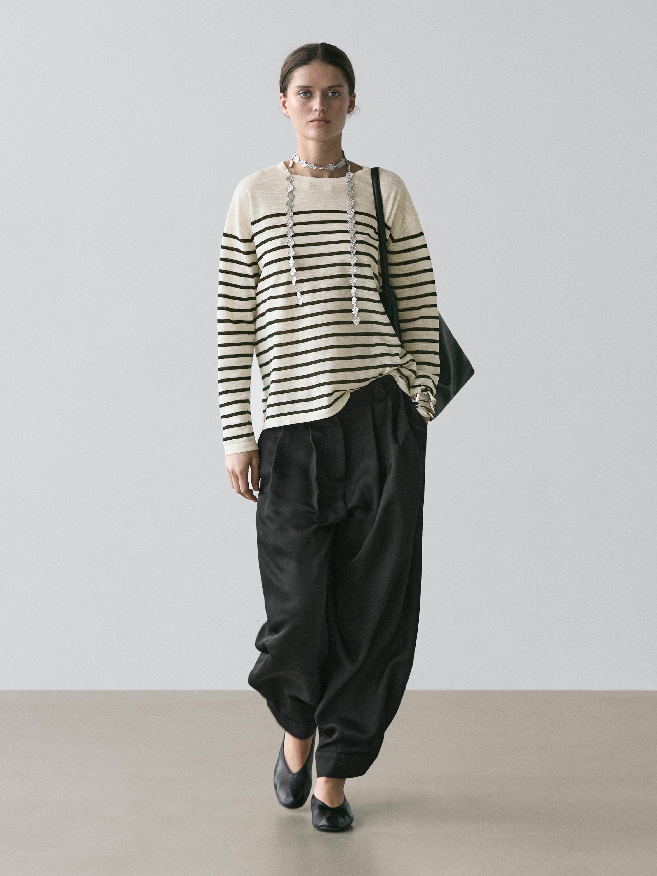 Cotton blend striped long sleeve T-shirt