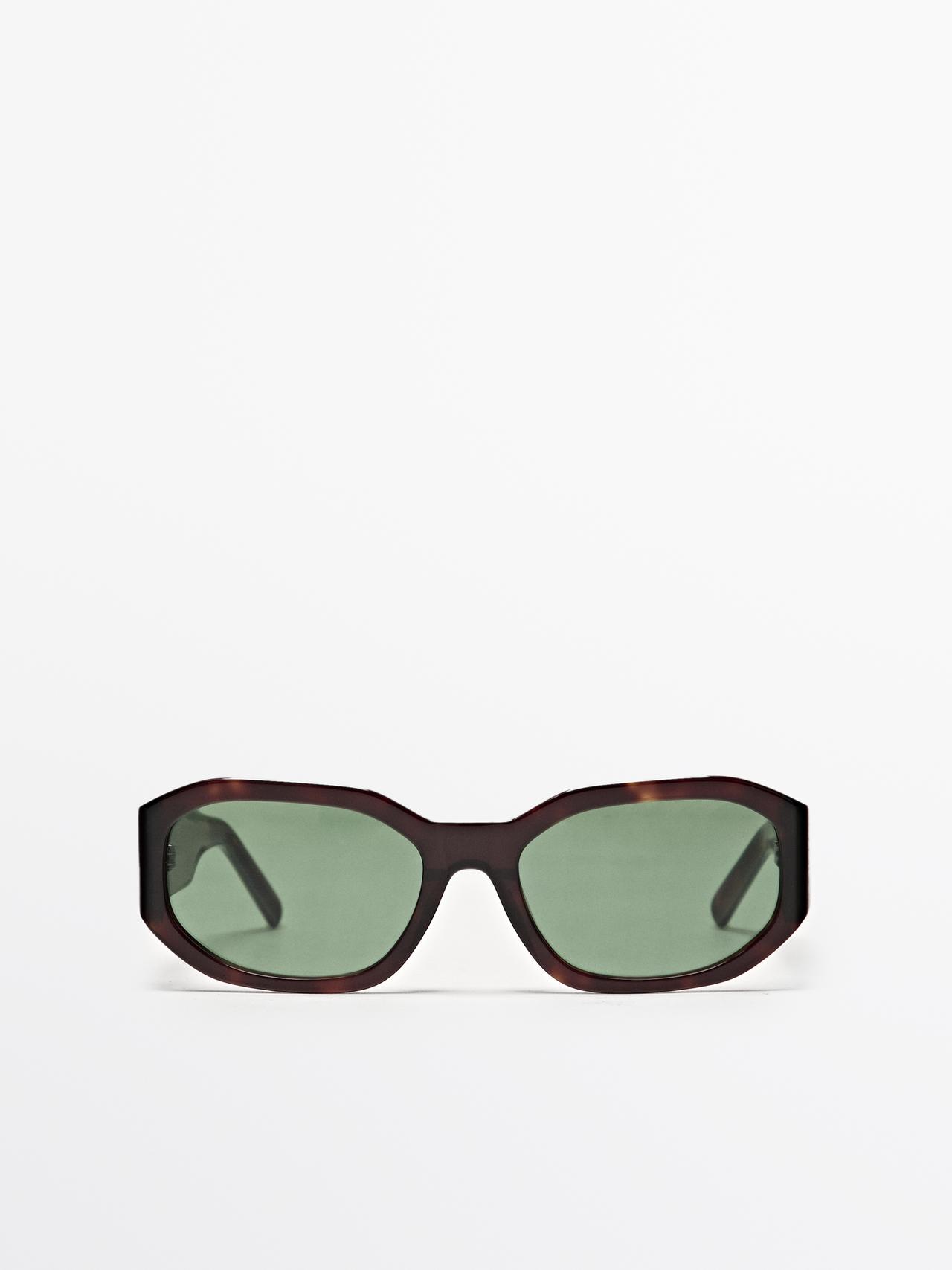 Massimo Dutti - Dame - Små, Aflange Solbriller - Brun - 01