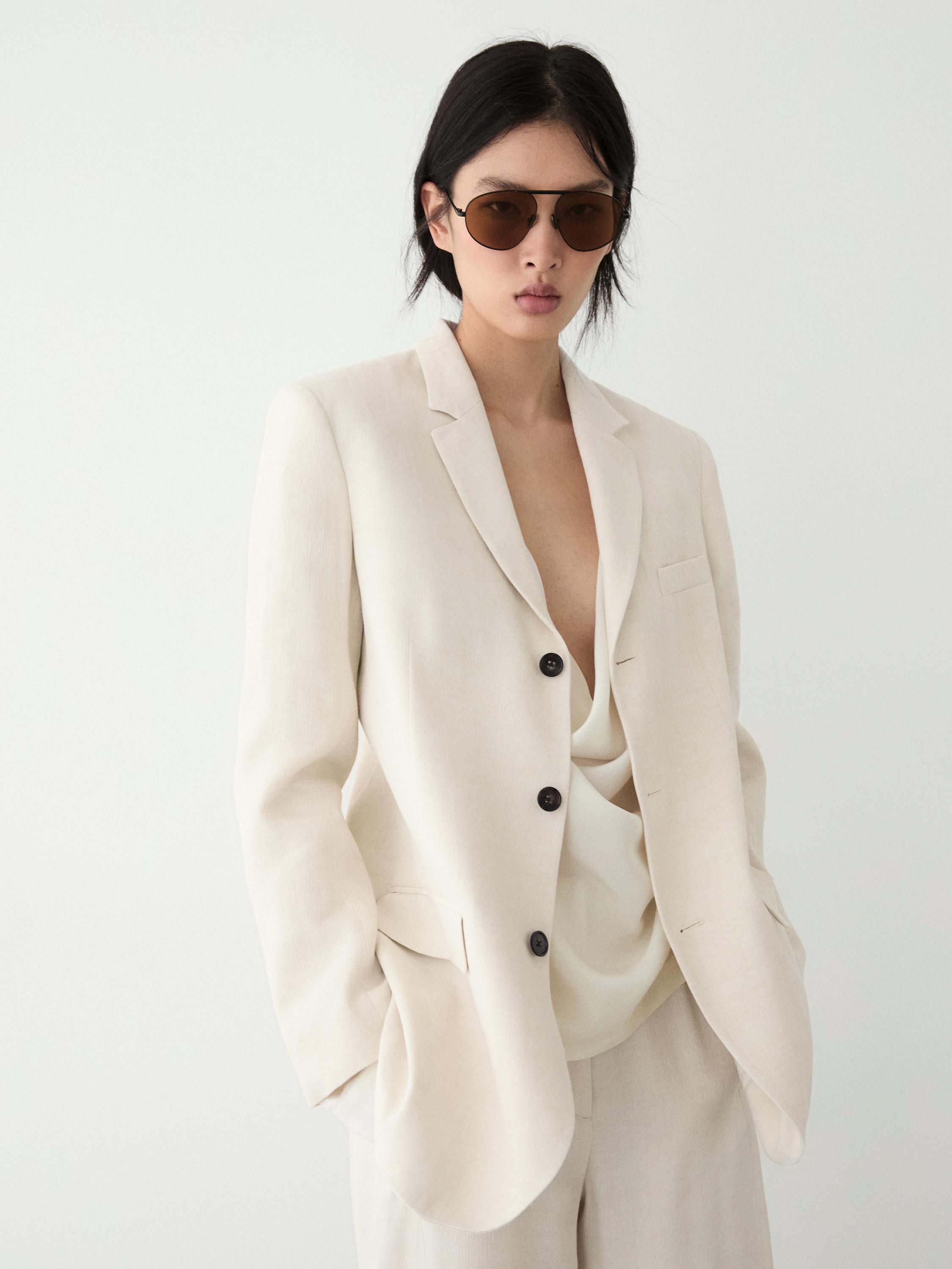 Linen blend suit blazer — CREAM