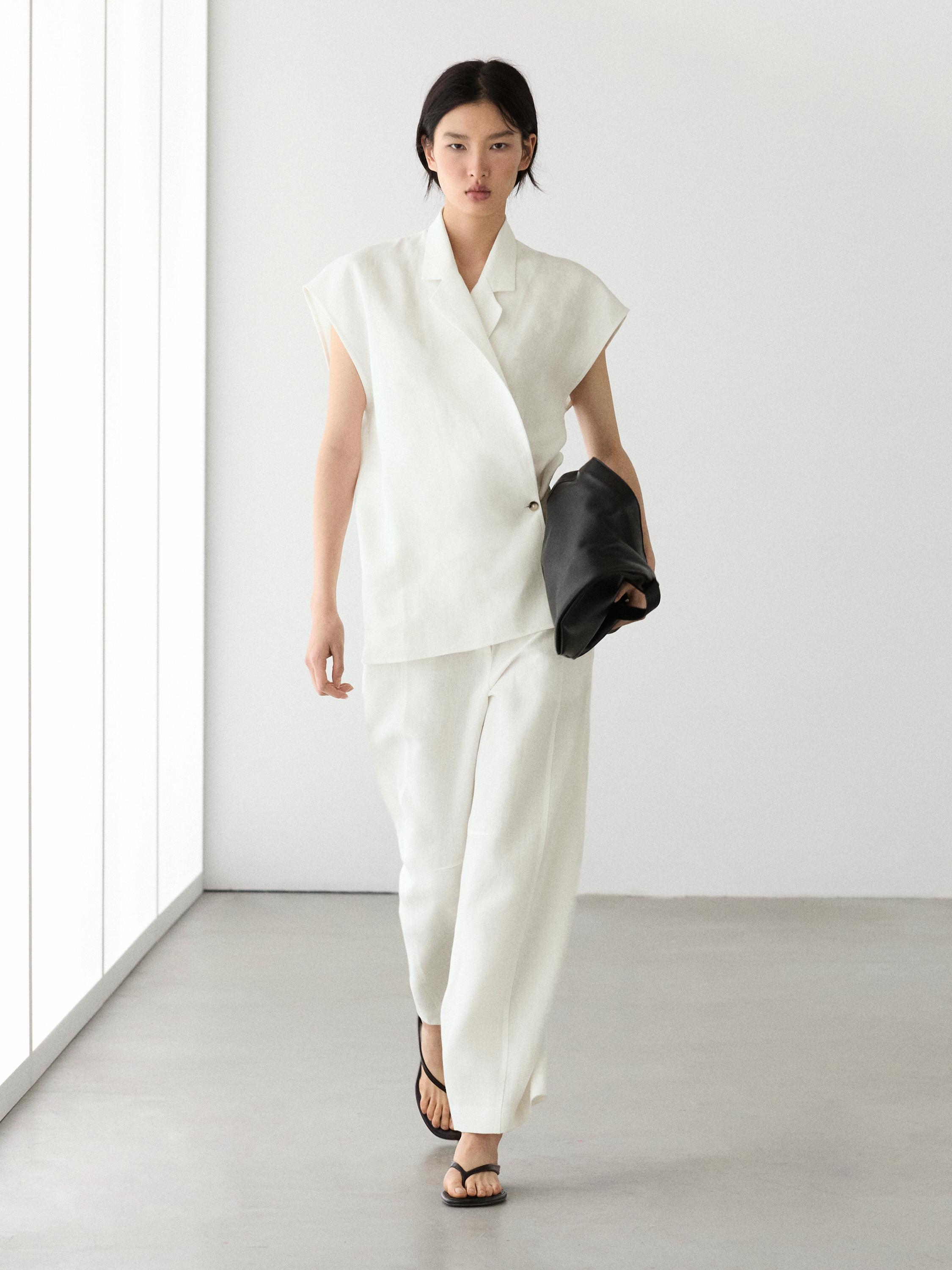 Linen barrel fit pants — Off white