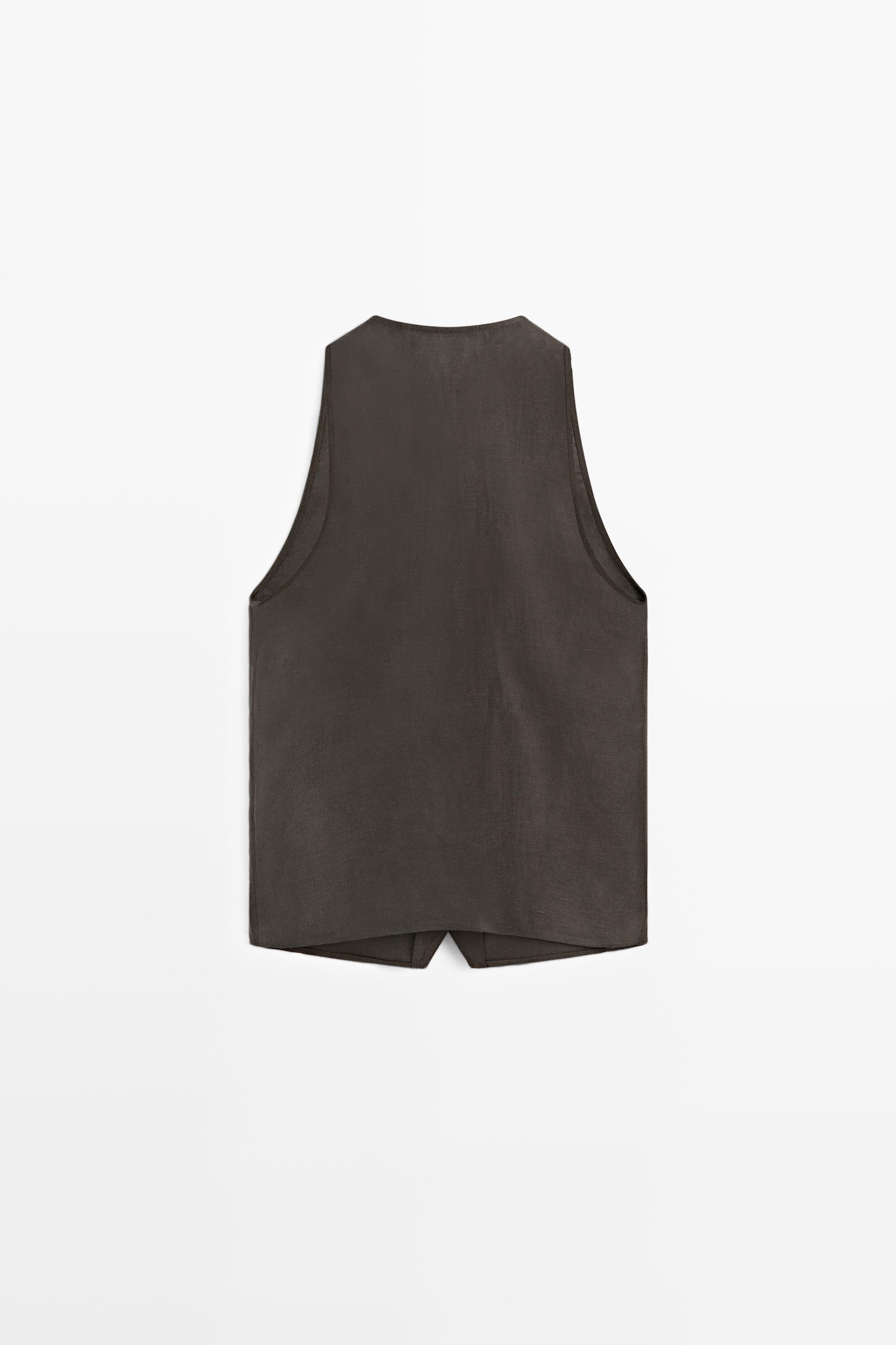 100% linen vest — BROWN MARL