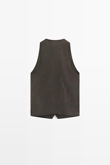 100% linen vest — BROWN MARL 6