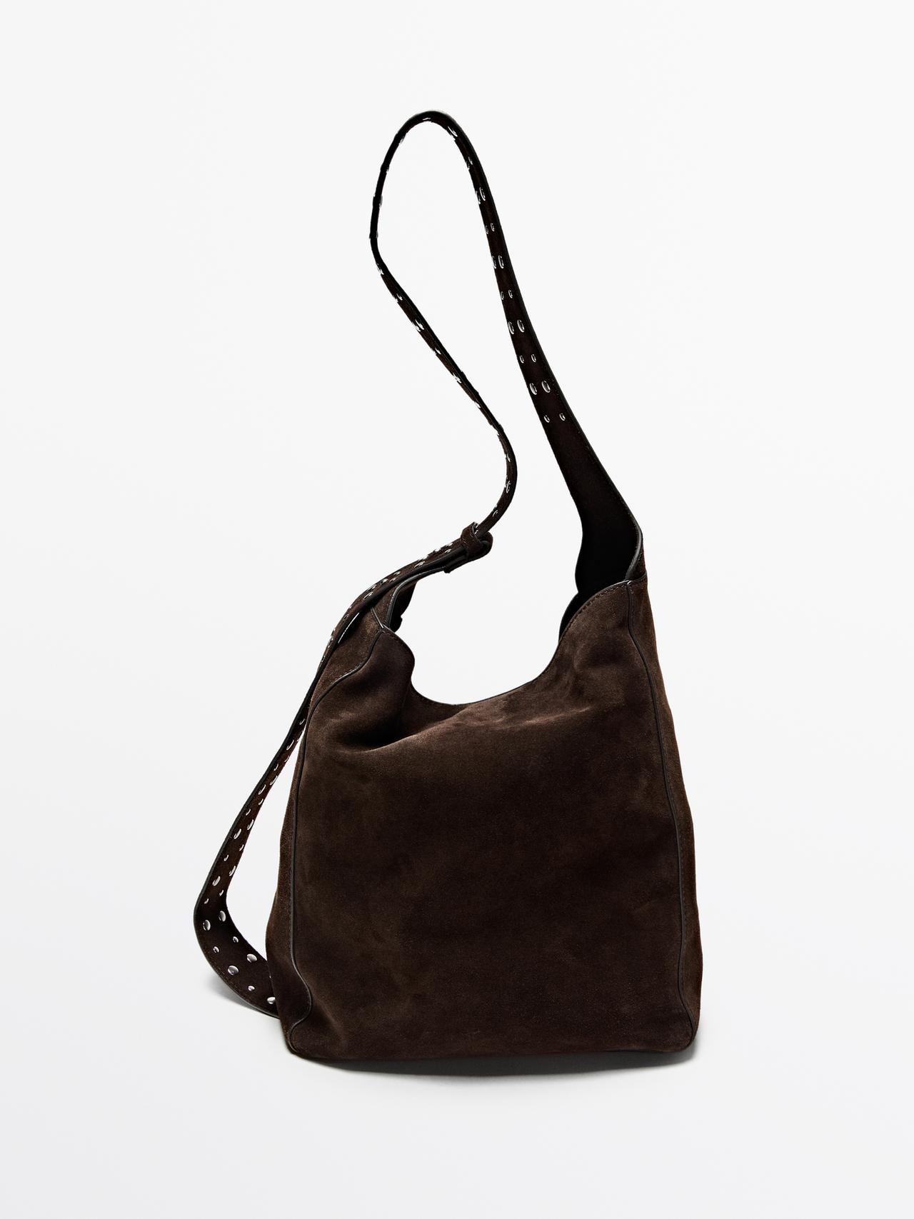 Massimo Dutti - Dame - Maxi Bucketbag I Spaltlæder - Brun - 01