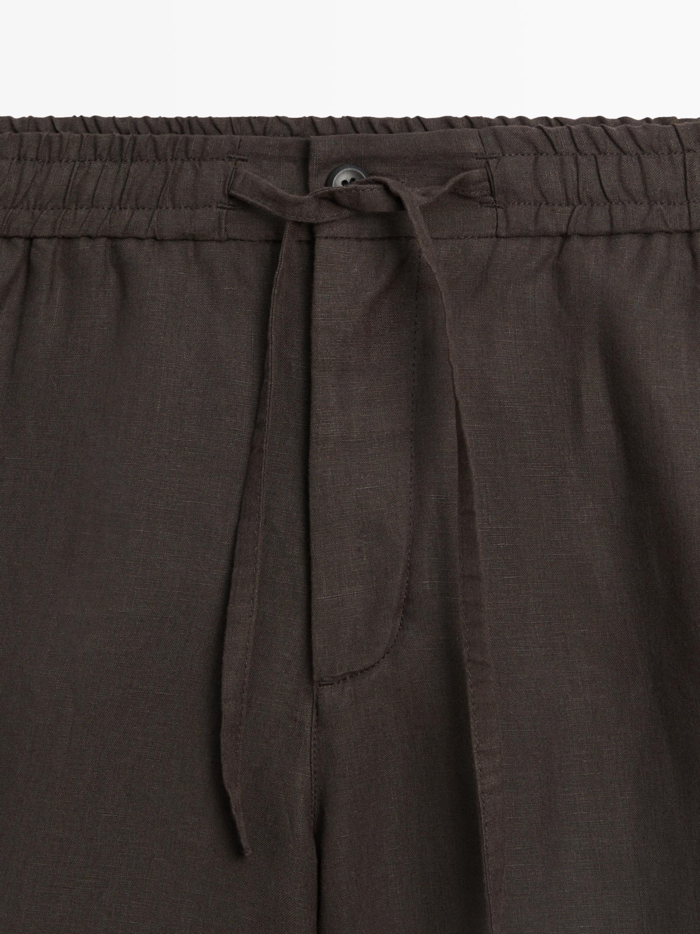 100% linen short Bermuda shorts — BROWN