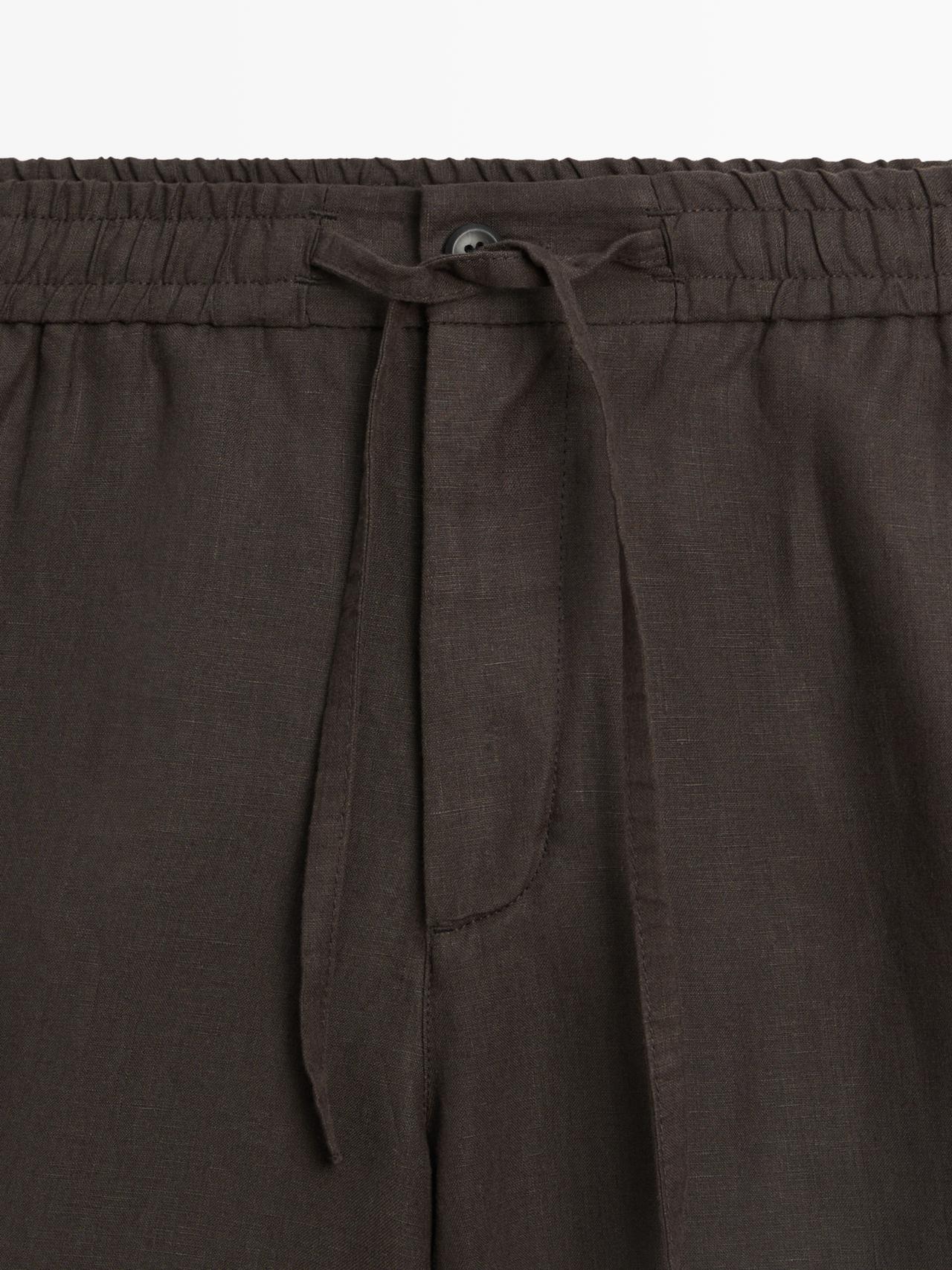 100% linen short Bermuda shorts — BROWN