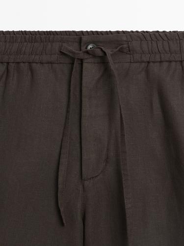 100% linen short Bermuda shorts — BROWN 4
