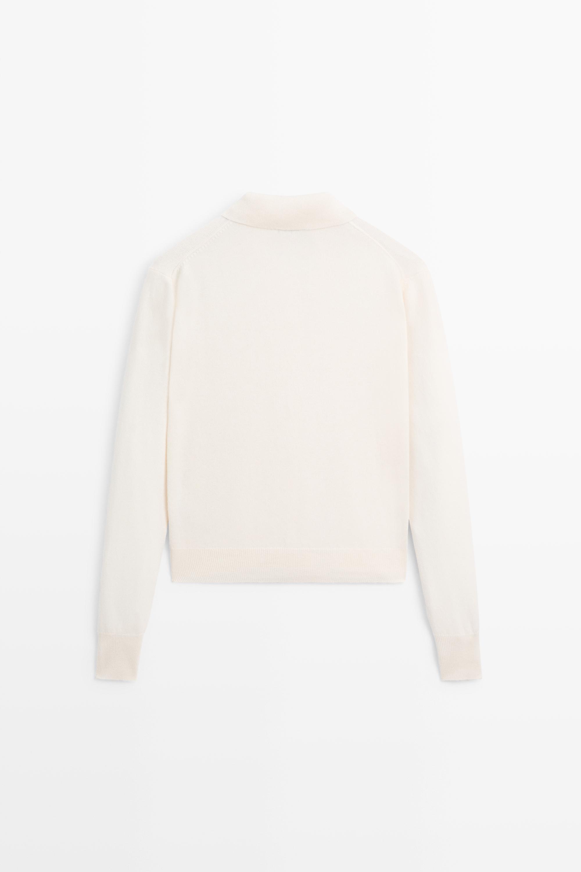 100% cashmere knit polo collar cardigan — CREAM